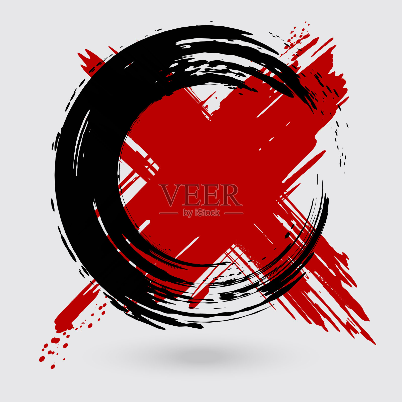 黑色和红色墨水圆形交叉笔画在白色背景。插画图片素材