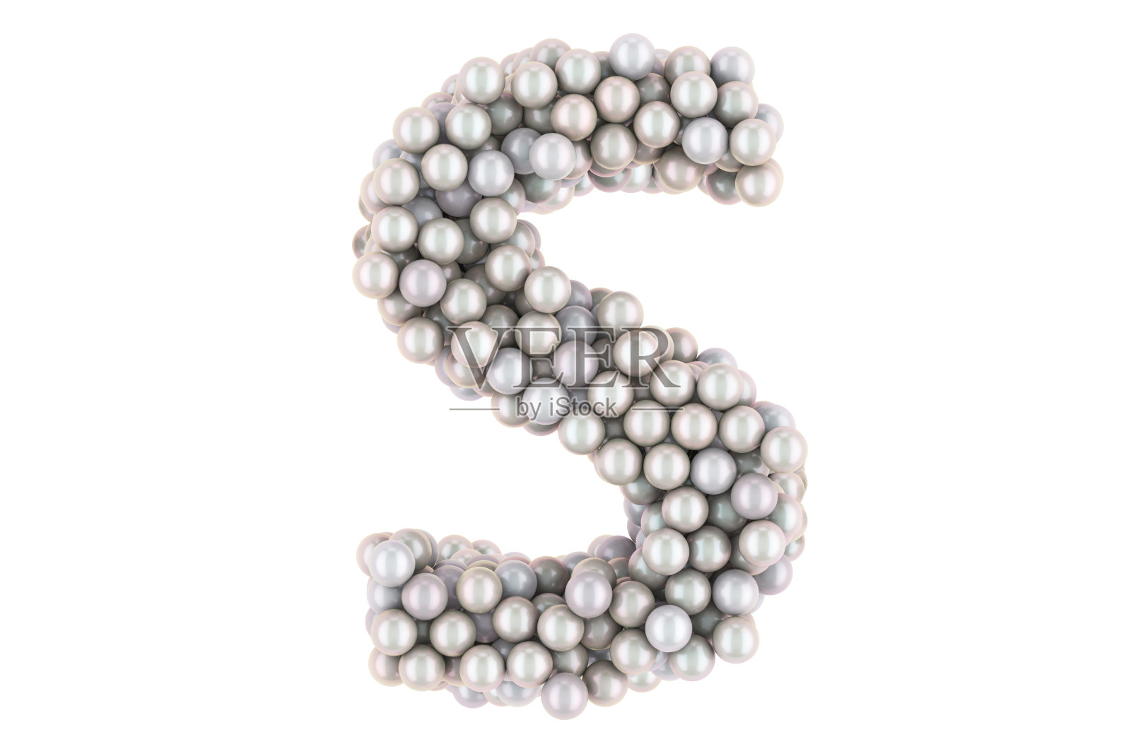 字母S从白色珍珠，3D渲染孤立在白色背景照片摄影图片