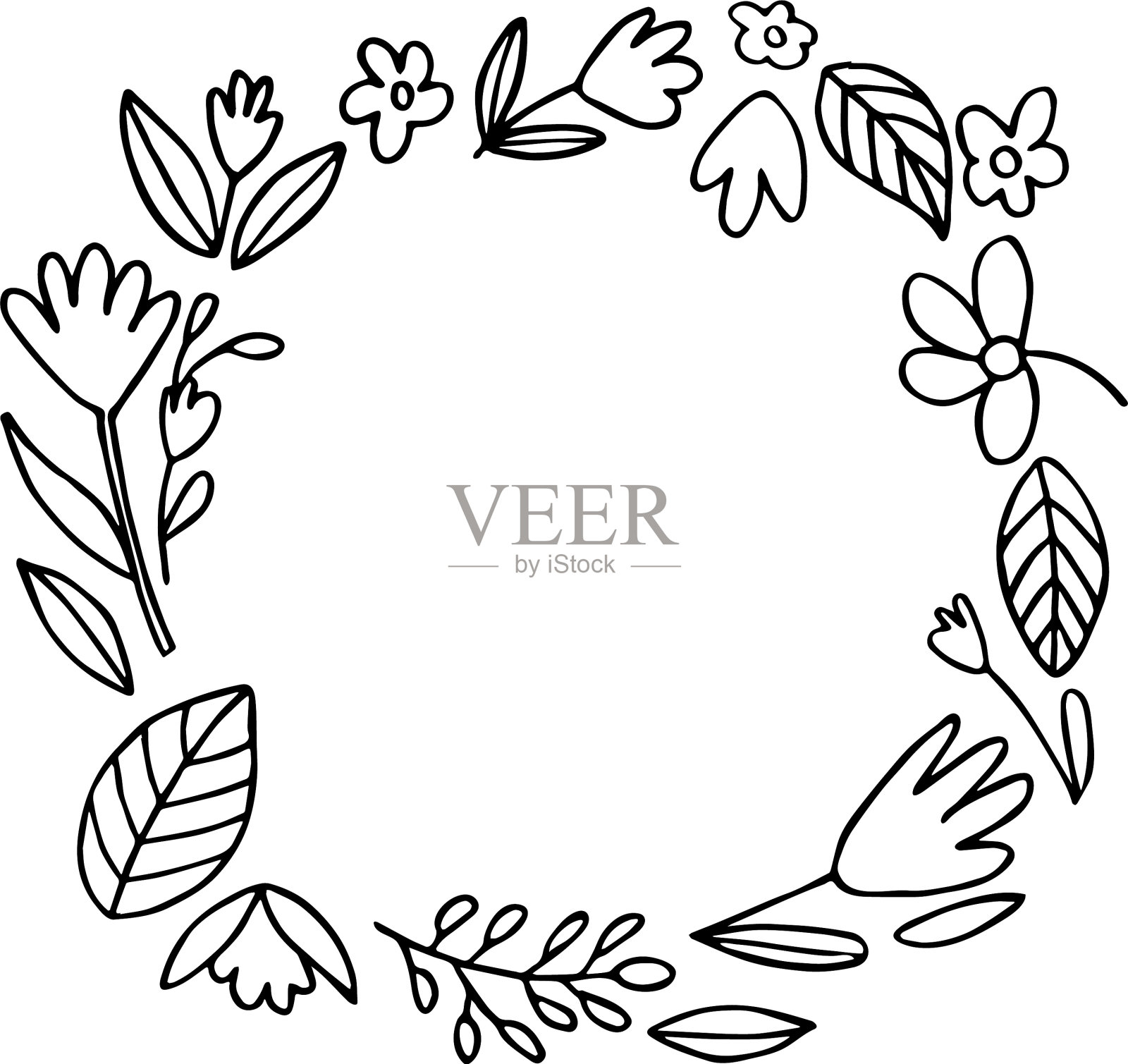 手绘风格的花环插画图片素材