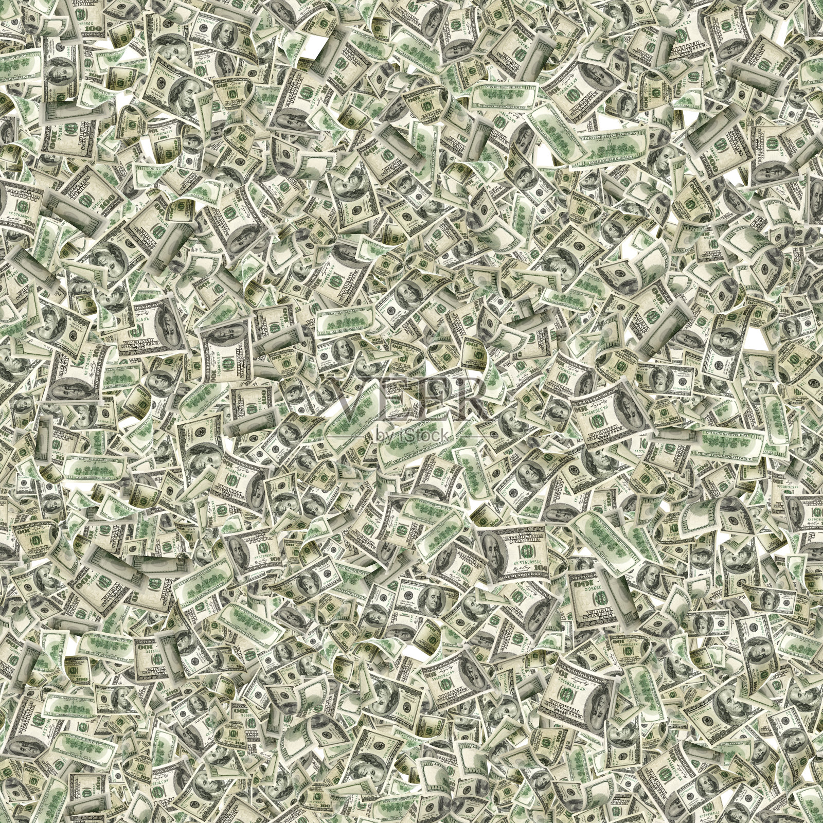 货币模式百元美钞。落钱孤立在白色背景下。美国的现金。照片摄影图片