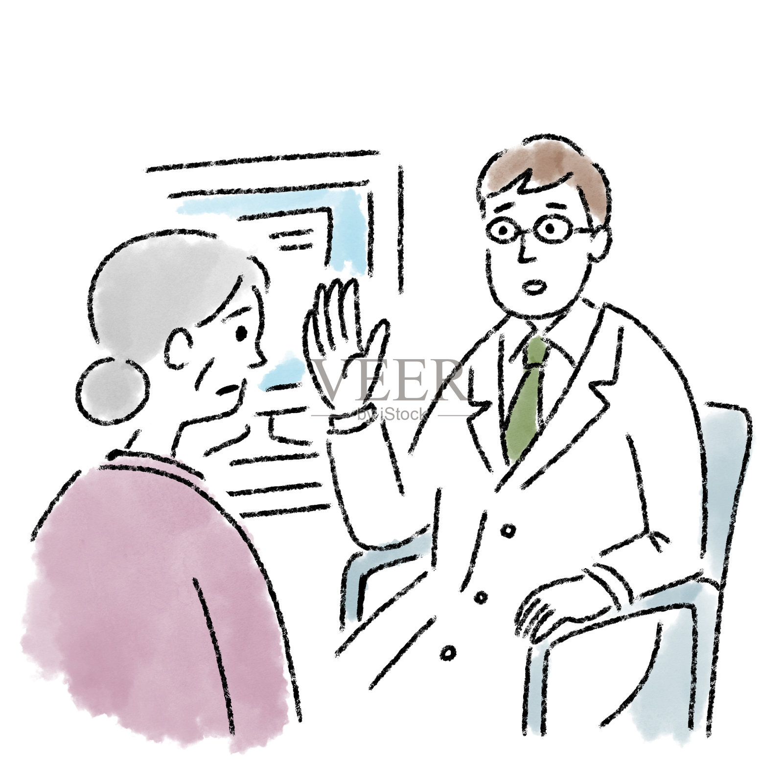 医生男资深女检查困惑插画图片素材
