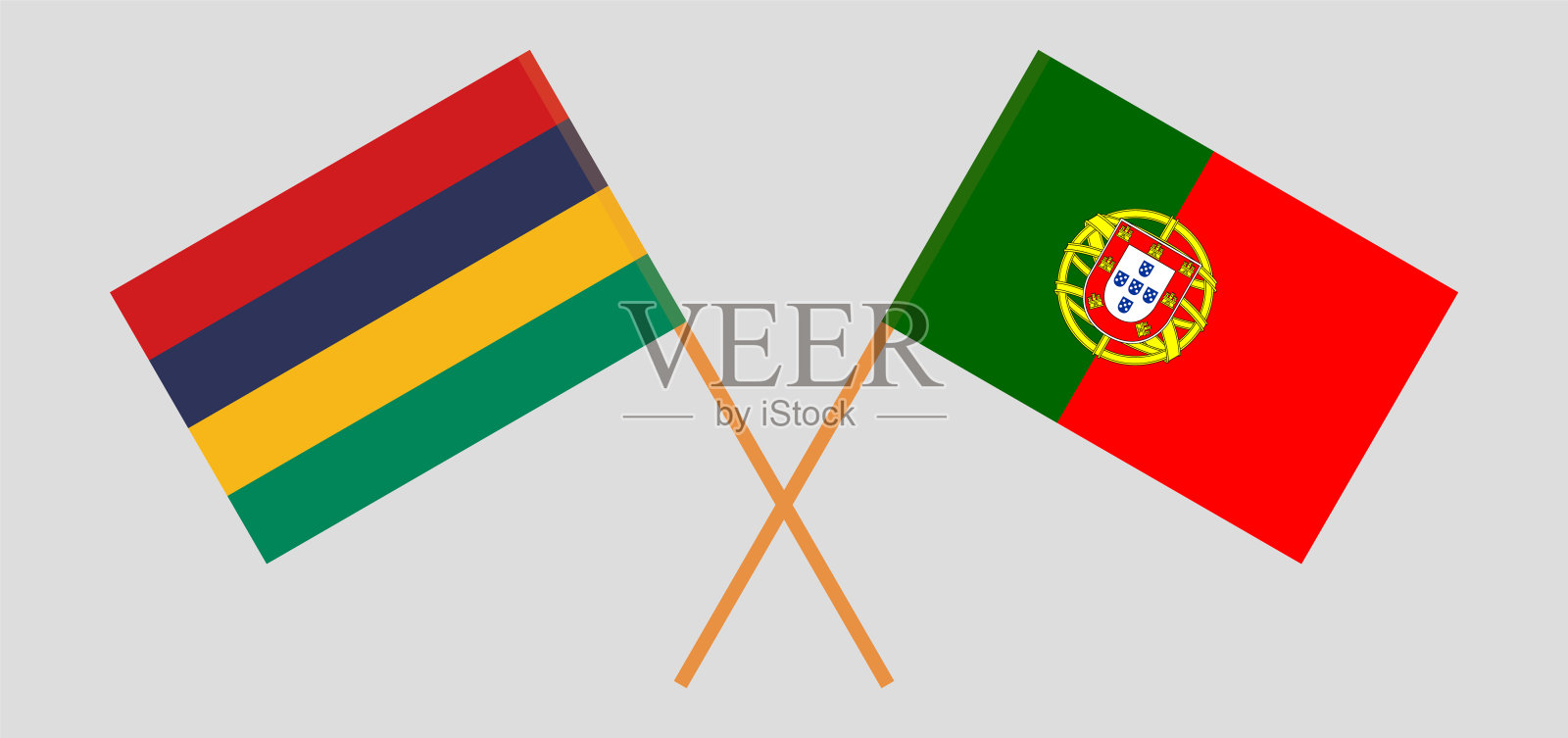 毛里求斯和葡萄牙国旗交叉插画图片素材