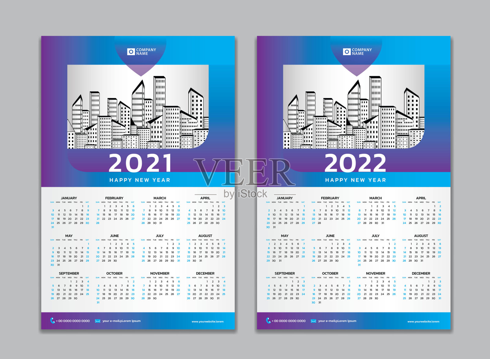 日历2021-2022模板矢量。挂历设计，12个月包括。设计模板素材