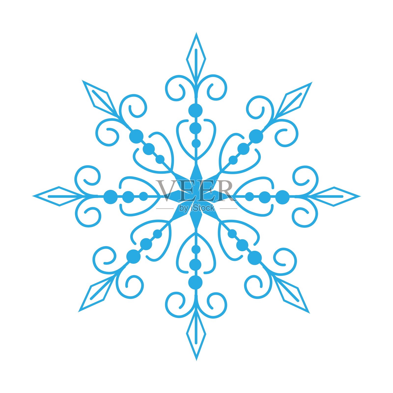 别致的雪花孤立在白色的背景上。冬季装饰元素的明信片，包装纸，横幅，杂志和更多。股票矢量插图装饰和设计插画图片素材