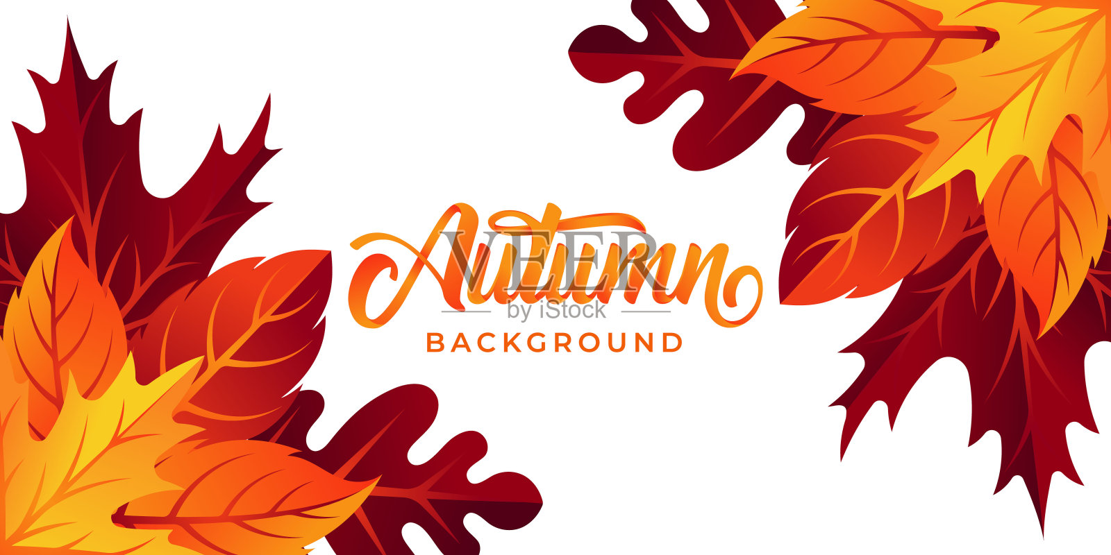 秋天背景向量与装饰的叶子。秋天的秋天矢量背景模板。秋天的背景设计模板为广告，海报，横幅，传单，邀请，网站或贺卡插画图片素材