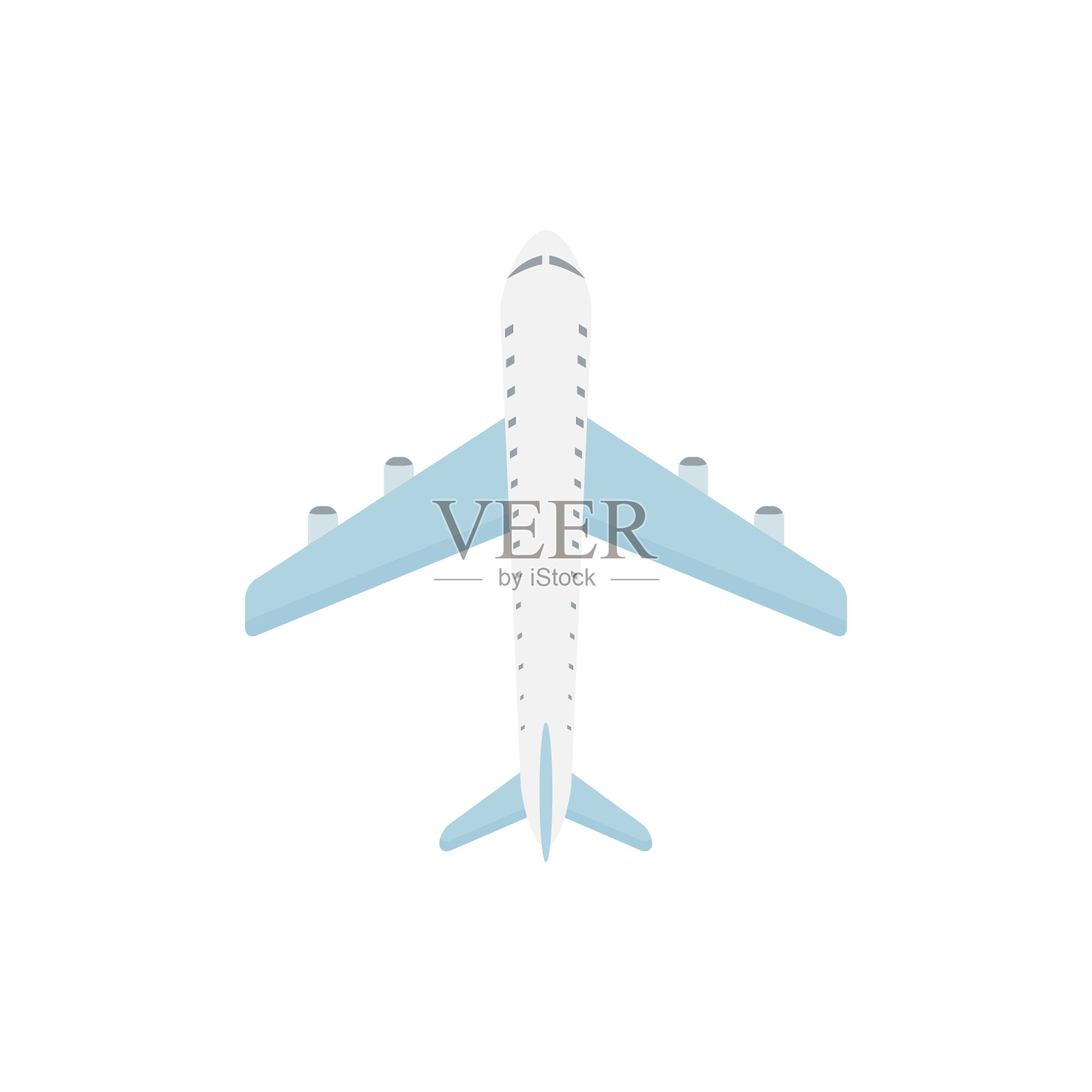 飞机图标。有蓝色翅膀的白色飞机插画图片素材