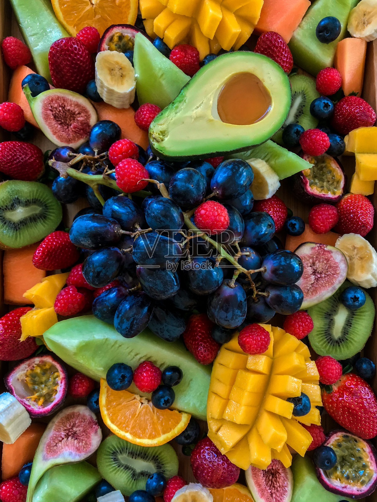 混合夏季水果特写俯视图。副本的空间。照片摄影图片