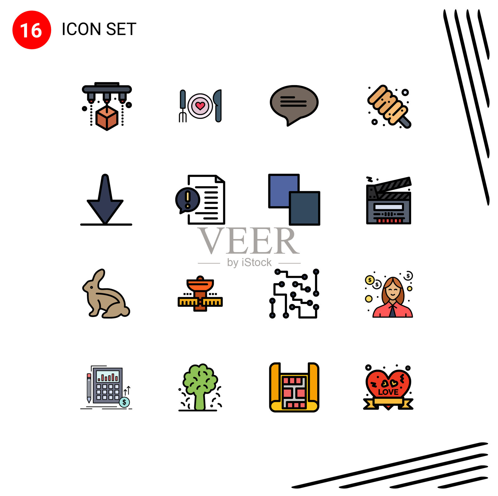 16主题平色填充线条和可编辑插画图片素材