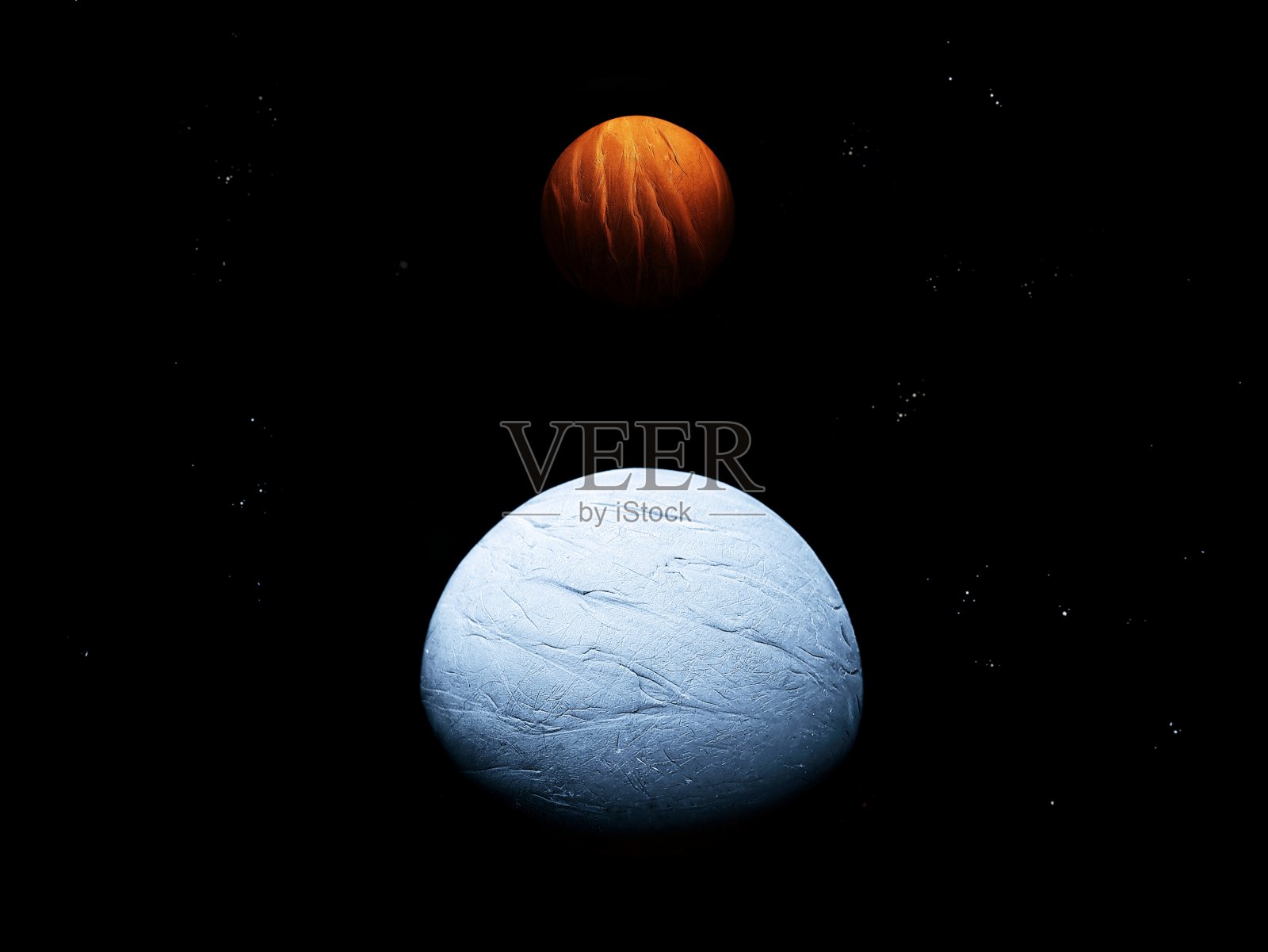 冰行星和红色岩石行星在太空与恒星照片摄影图片