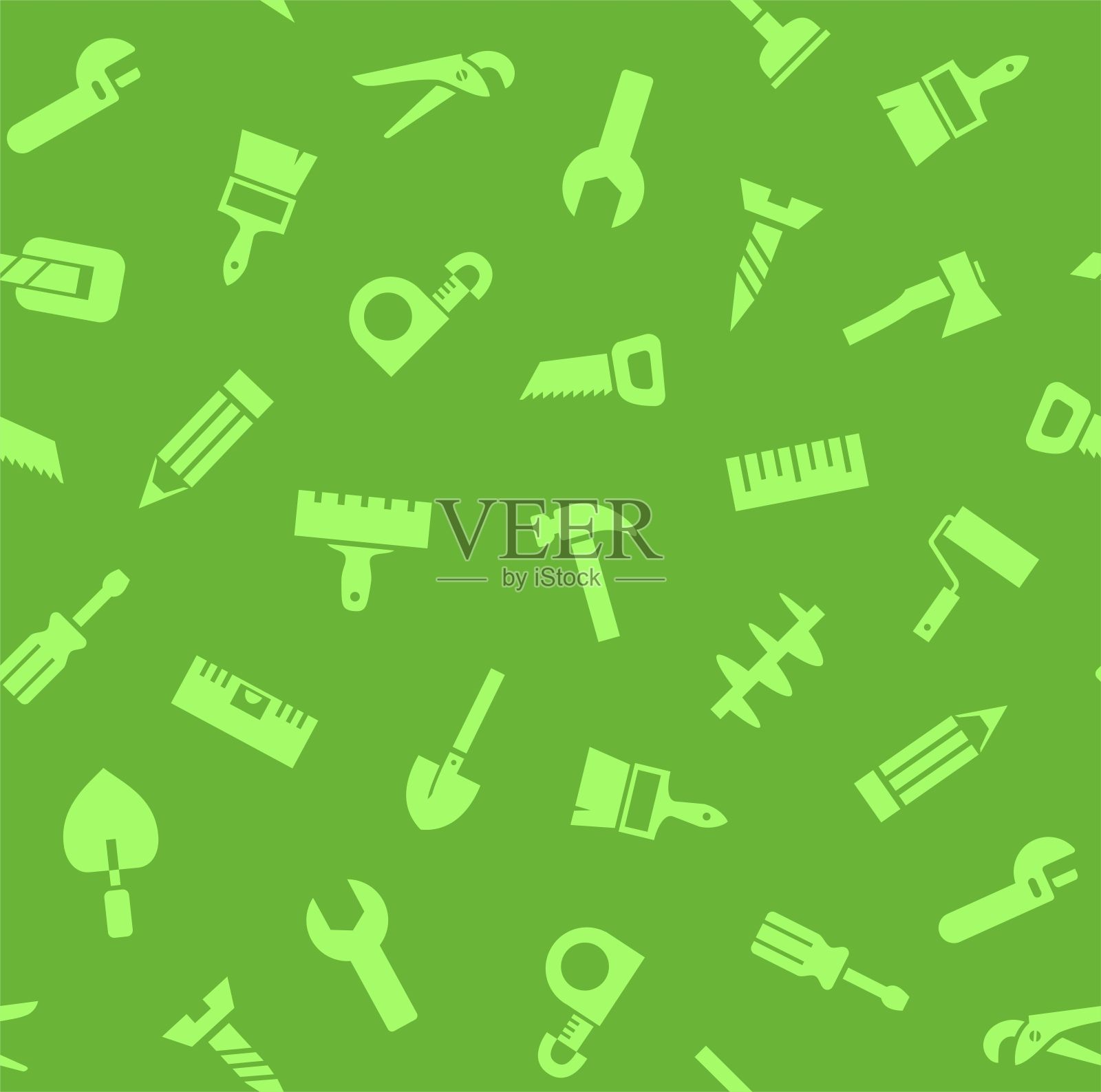 手工工具，结构，无缝图案，颜色，绿色。插画图片素材