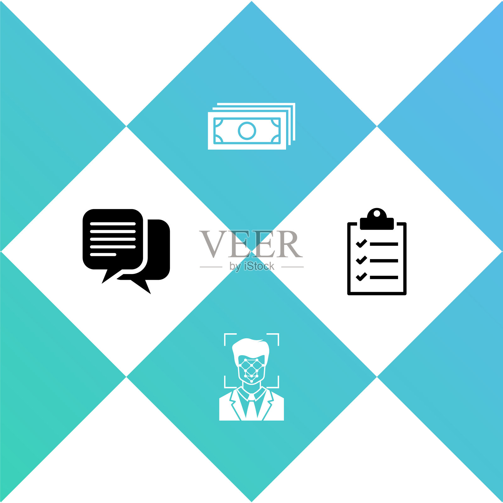 Set Chat, Face recognition, Stacks paper money cash和Clipboard with checklist icon。向量插画图片素材