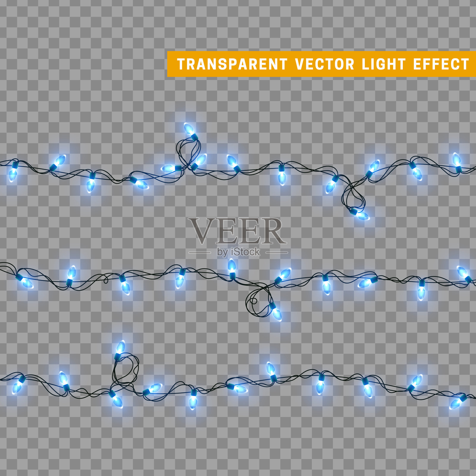 蓝色的圣诞灯。装饰设计元素圣诞彩灯。装饰圣诞实物。假日装饰一套花环。矢量图插画图片素材