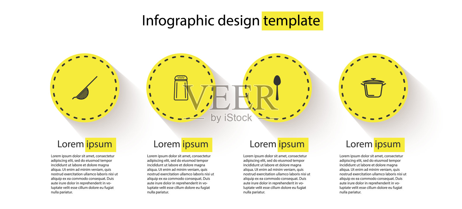 设置厨房滤器，盐胡椒，勺子和烹饪锅。业务信息图表模板。向量设计模板素材