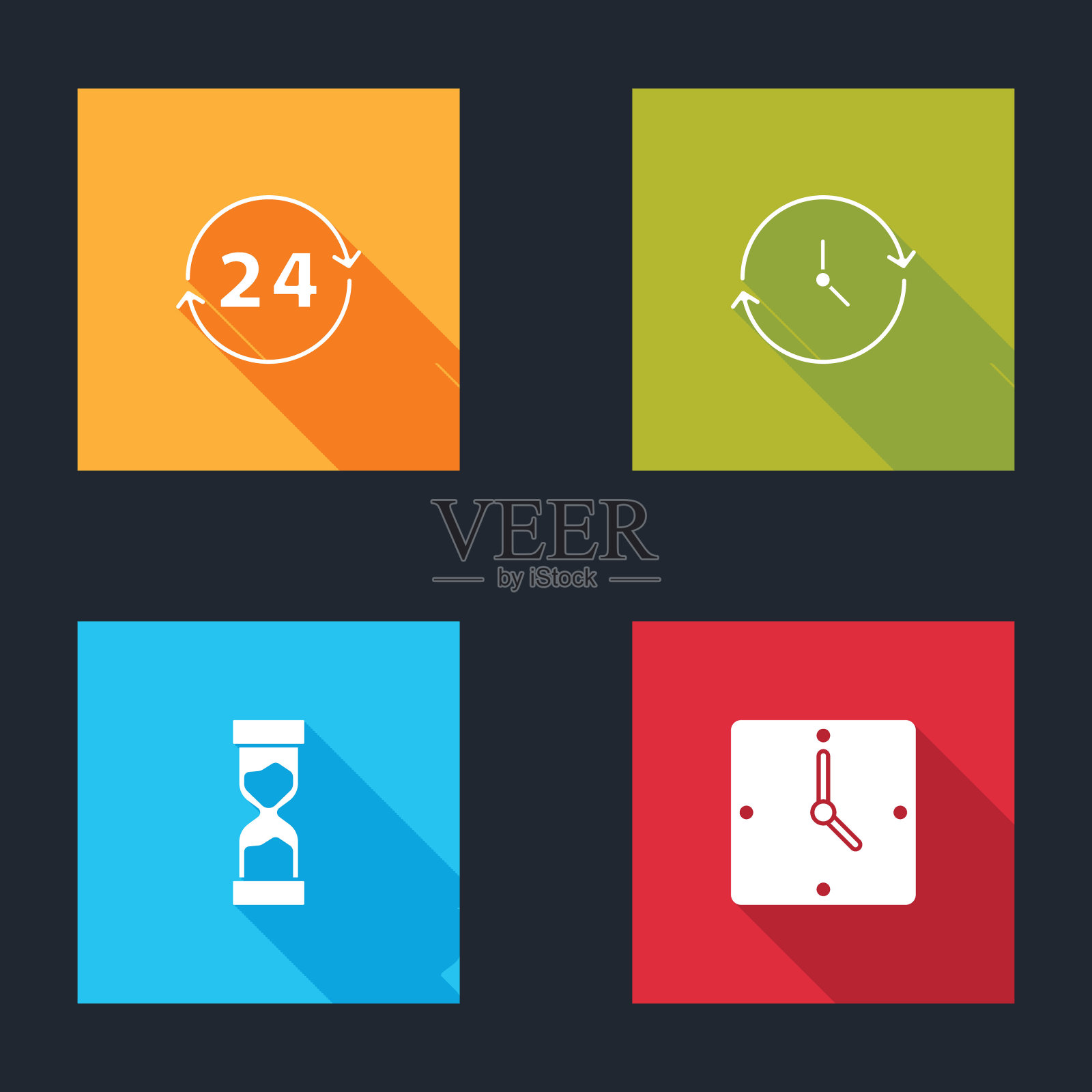 设置时钟24小时，老沙漏和图标。向量图标素材