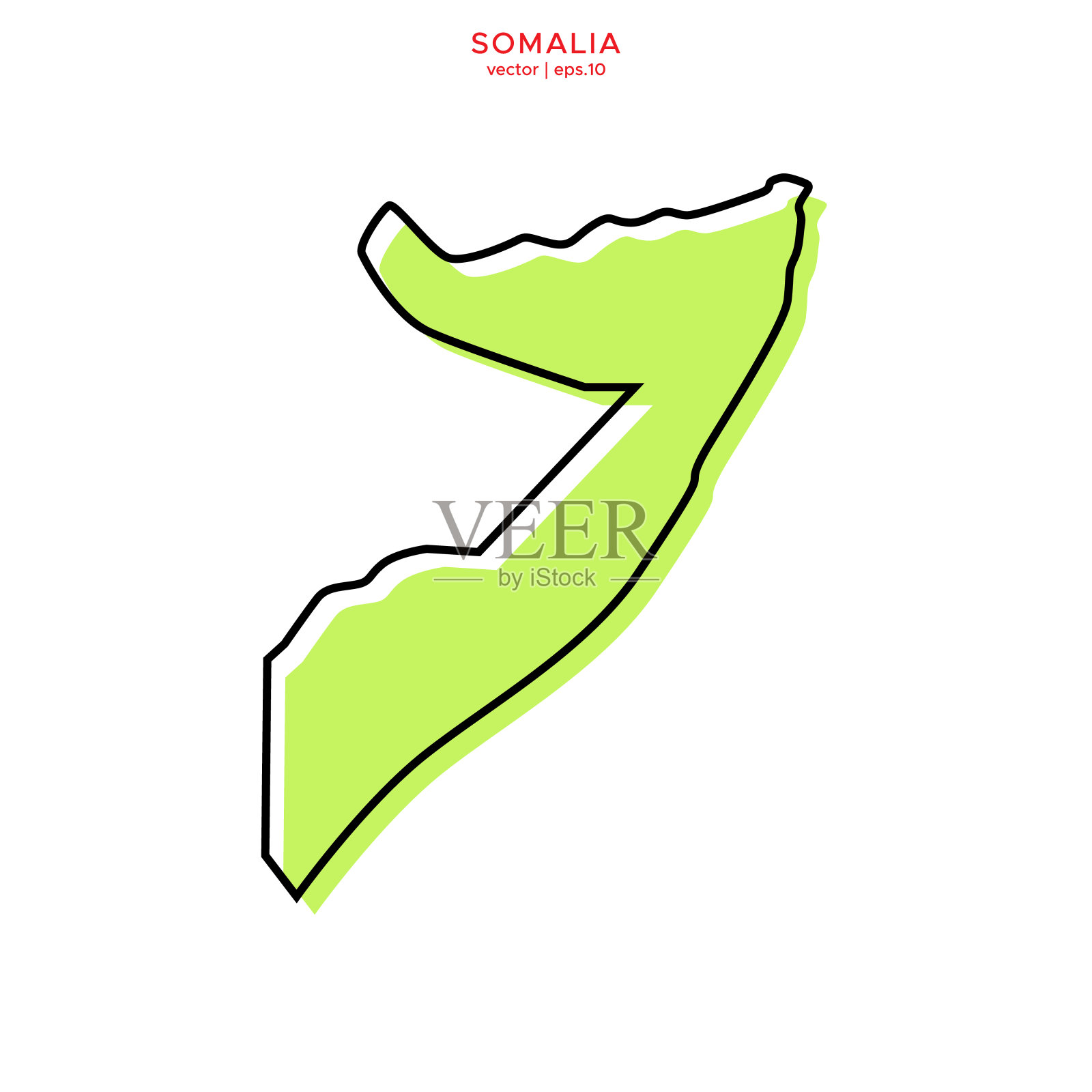 绿色地图索马里与轮廓矢量插图设计模板。可编辑的中风。插画图片素材