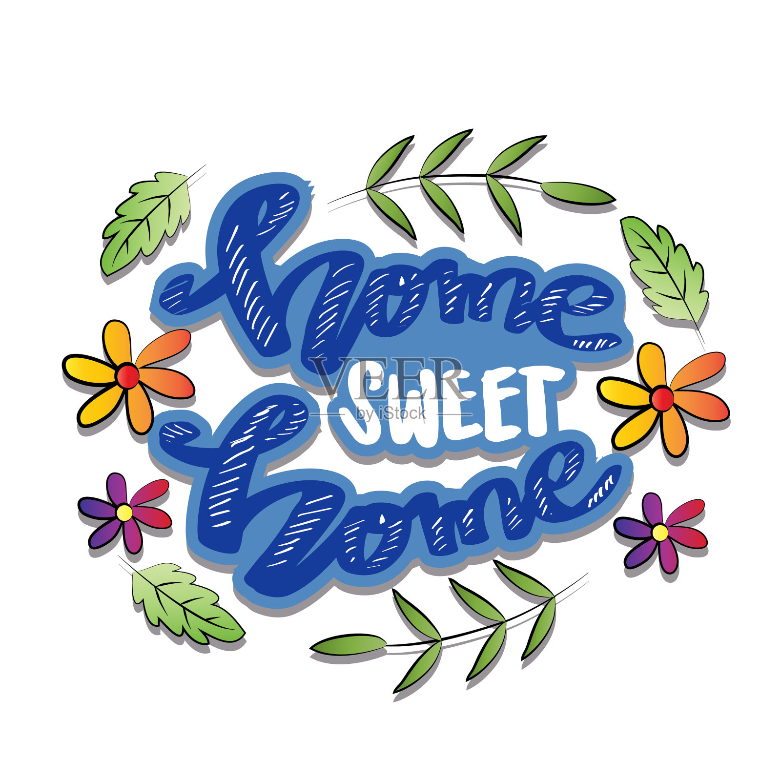 温馨的家手写字母插画图片素材