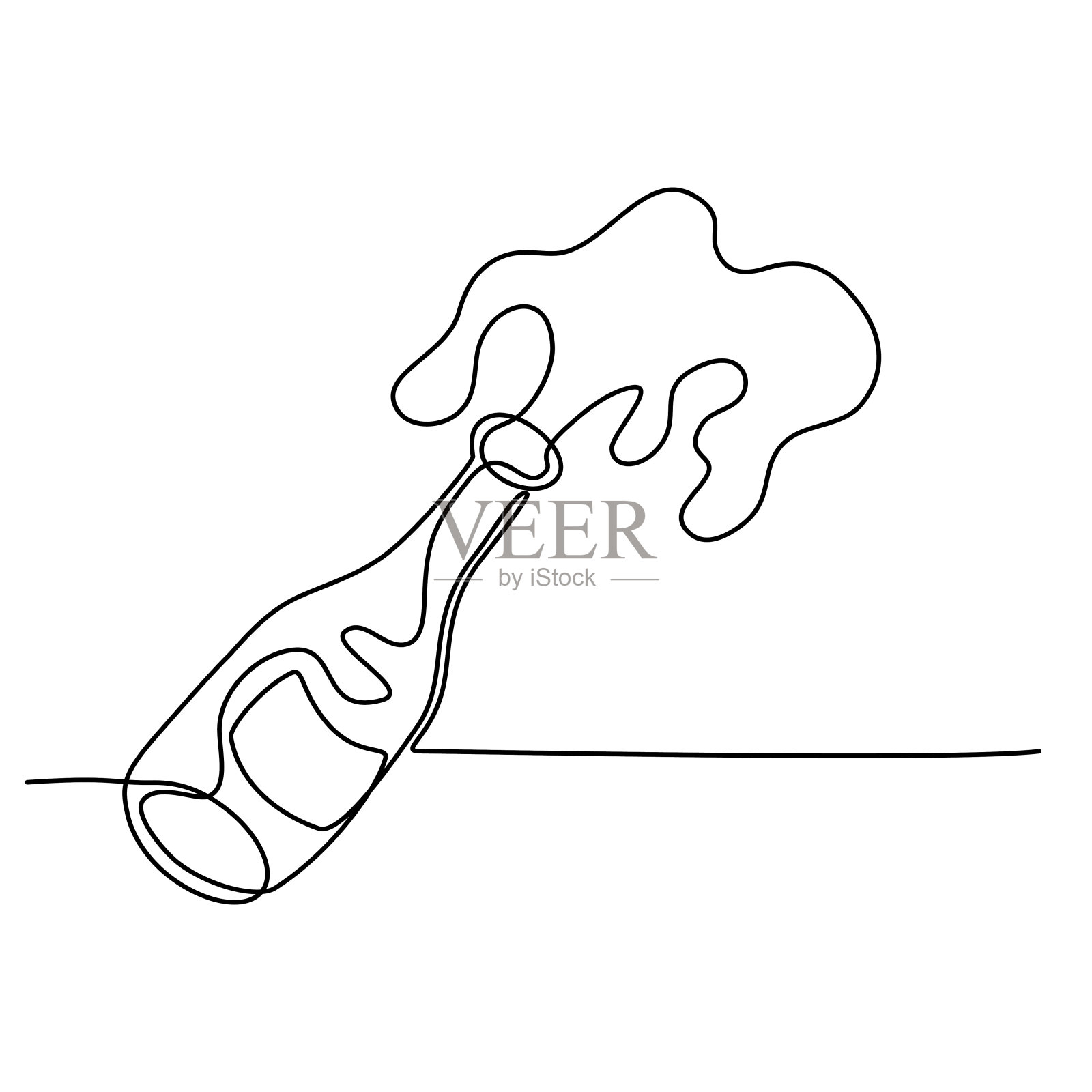 连续的线条画。香槟酒瓶。插画图片素材