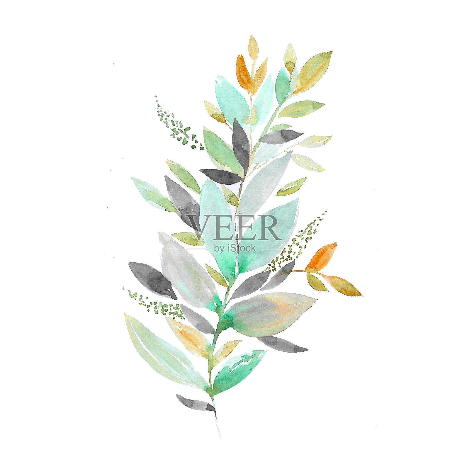 日本风格的热带树叶水彩画。手绘打印，海报，背景。插画图片素材