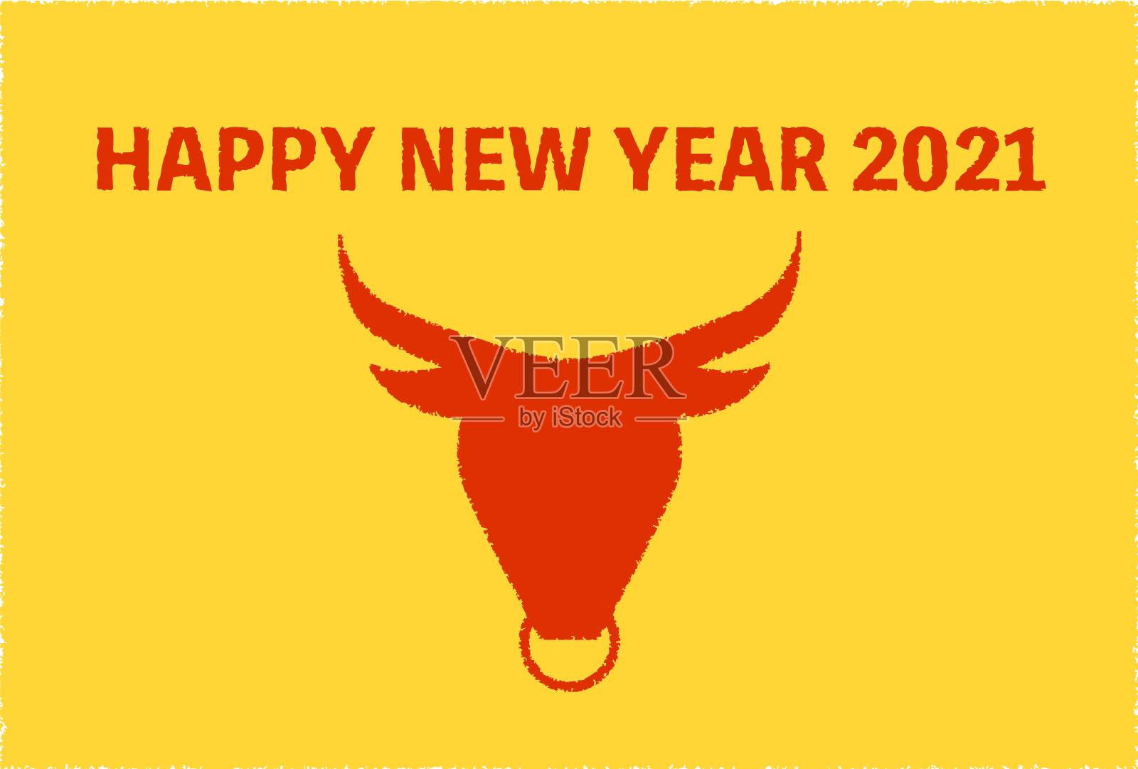 2021年的牛剪影贺年卡设计模板素材