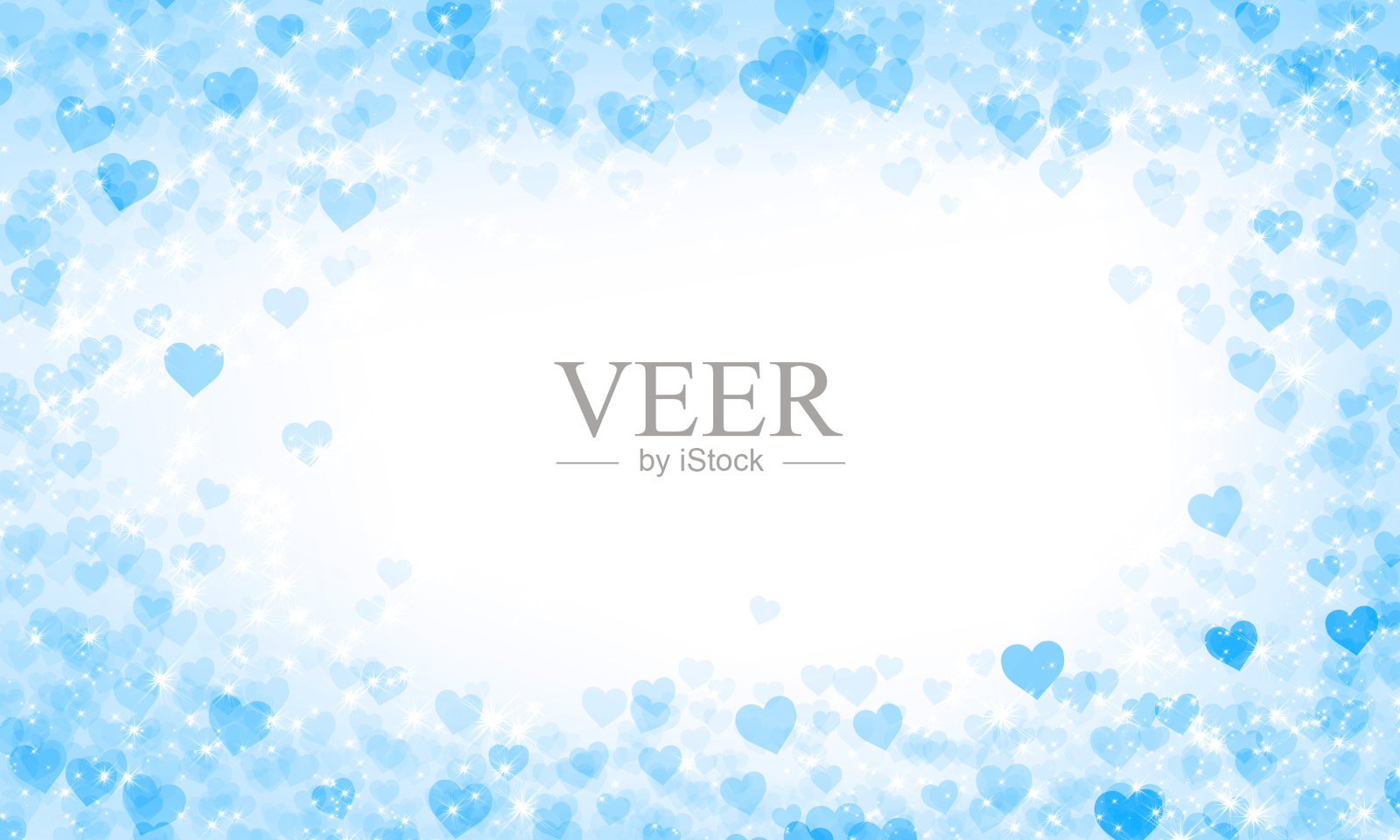 浪漫明亮的节日蓝白色背景与许多心和小闪闪发光的星星插画图片素材