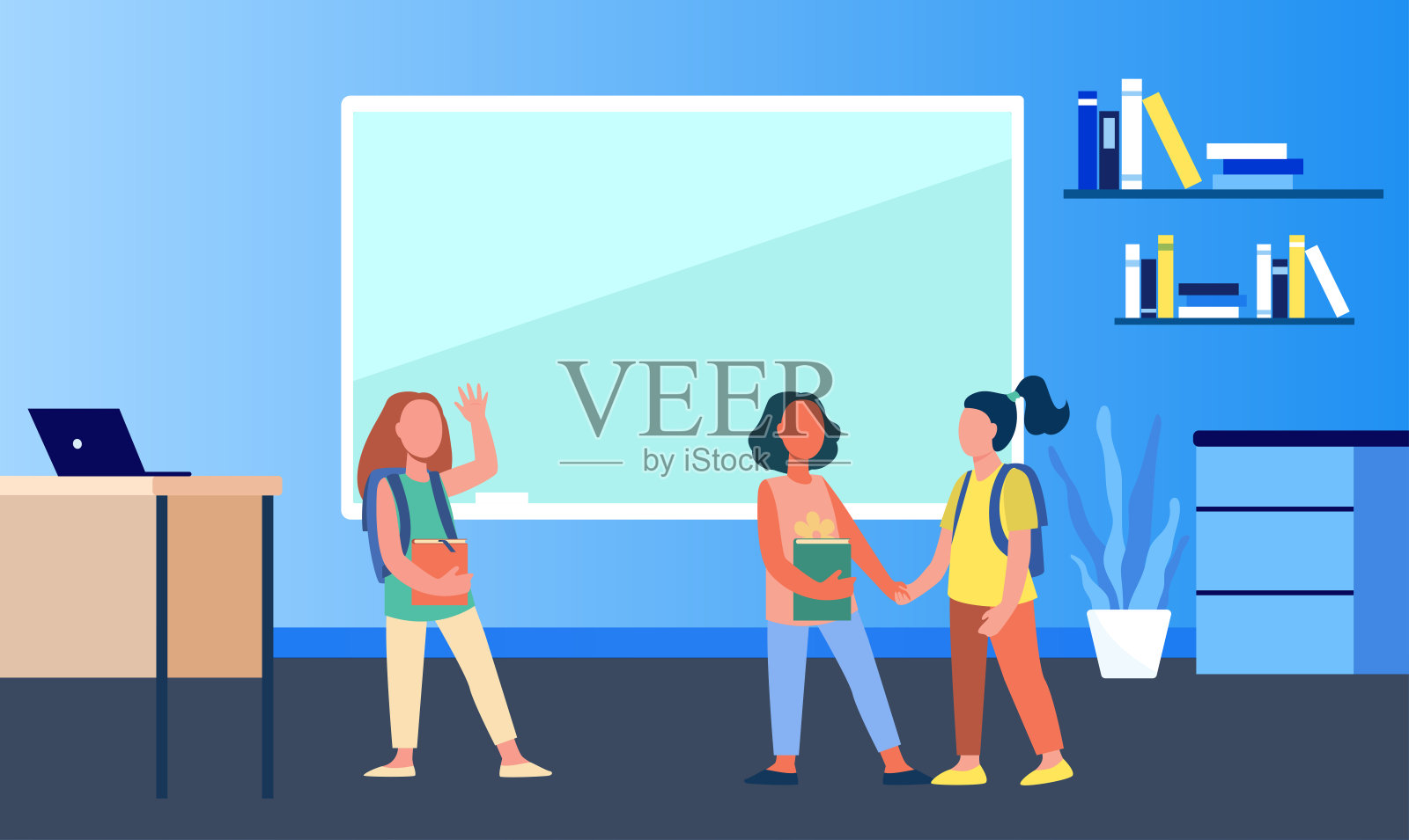 女学生在教室里见面插画图片素材