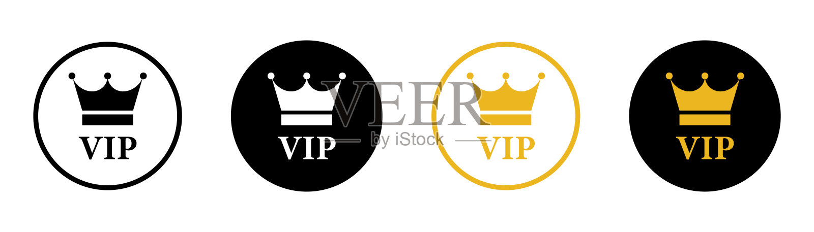 VIP矢量图标设置为白色背景。金色和黑色豪华徽章收藏。图标素材