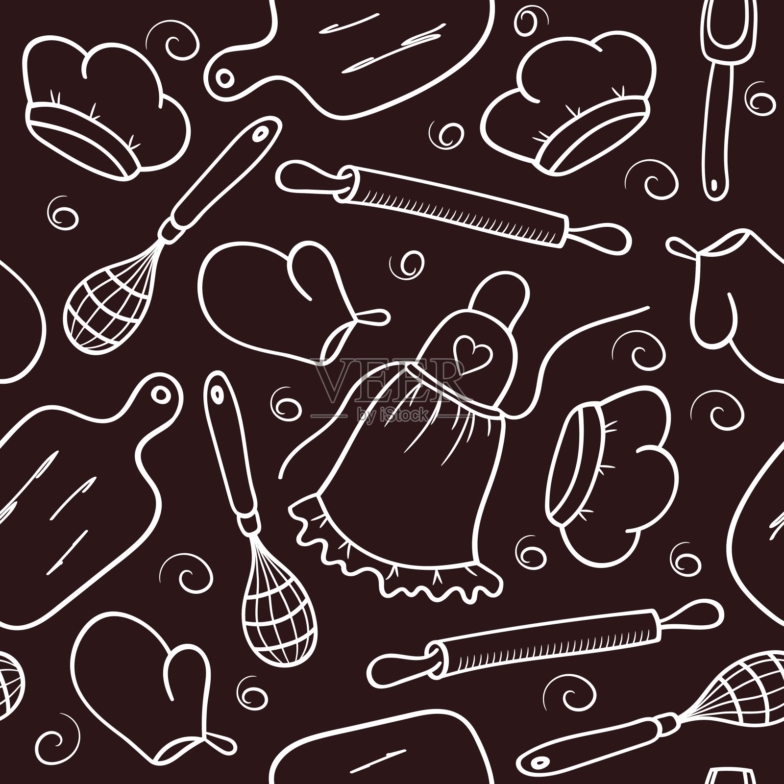 厨房工具和厨师制服。烹饪食物的质地。插画图片素材