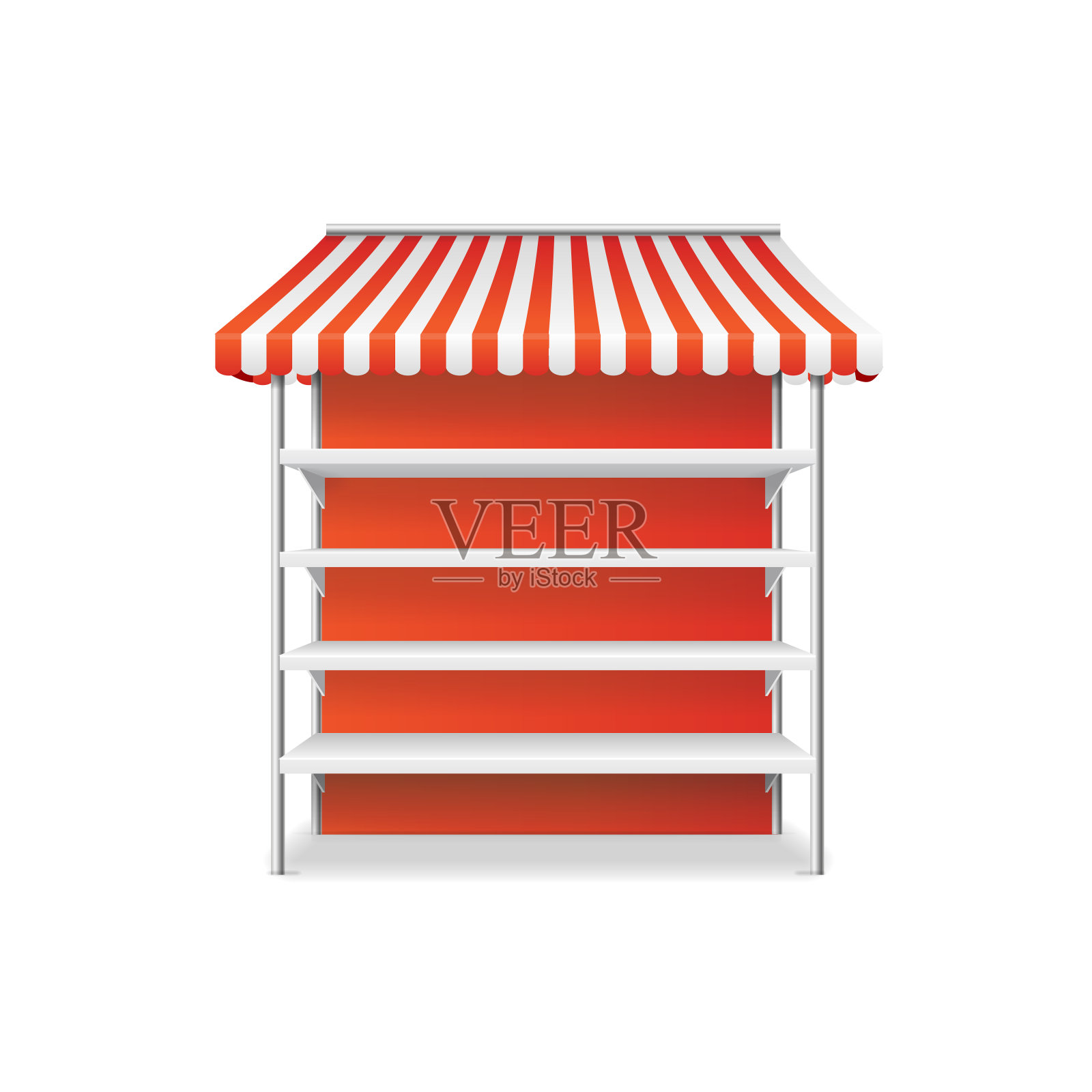 逼真详细的3d条纹商店摊位模板。向量插画图片素材