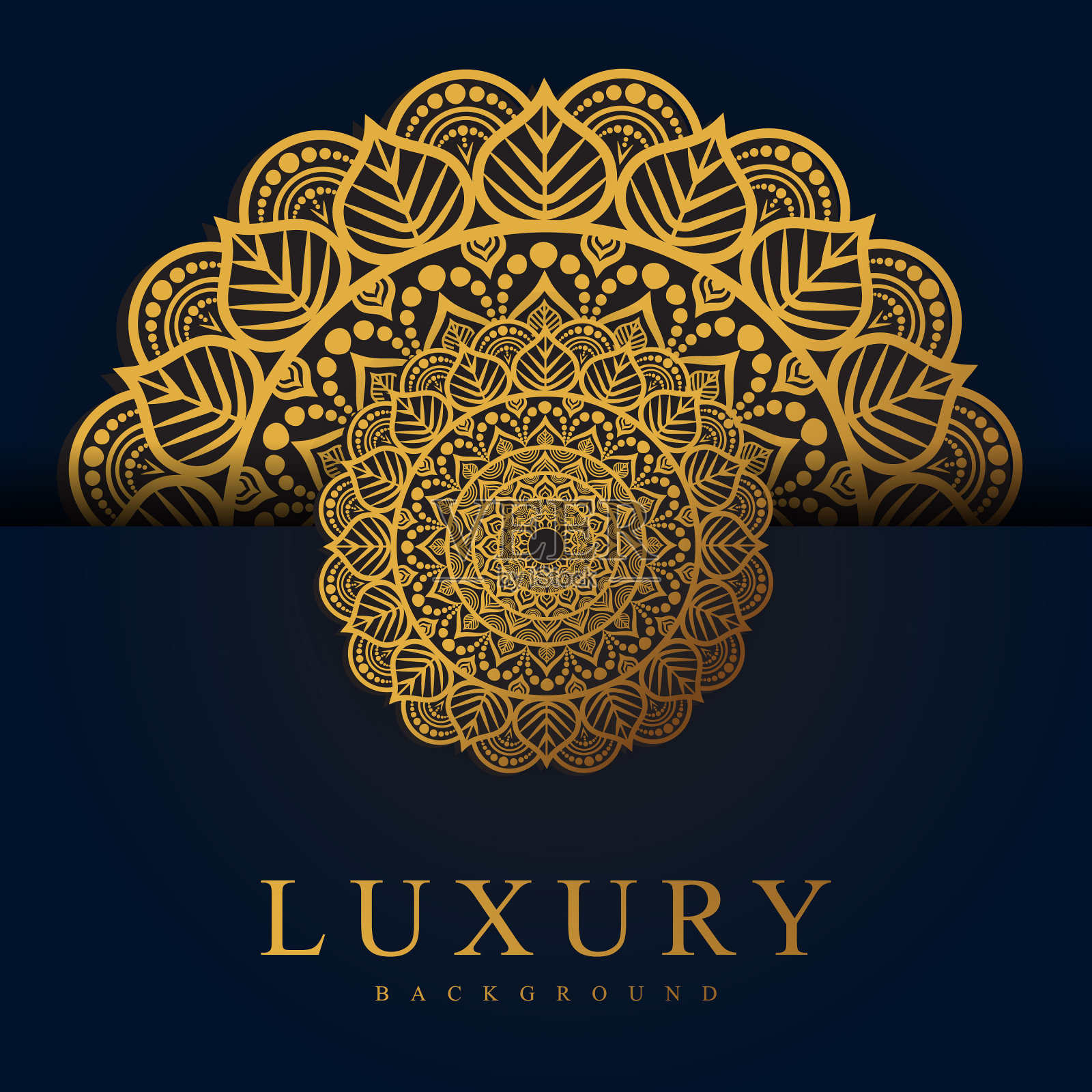 豪华装饰曼陀罗设计背景的黄金颜色，曼陀罗风格排灯节贺卡，金色和黑色装饰曼陀罗背景，伊斯兰佩斯利曼陀罗皇家图案卡模板，曼陀罗线条图，曼陀罗图案设计。插画图片素材