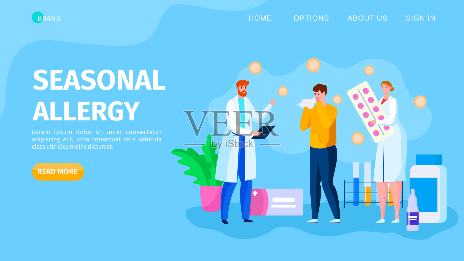 季节性过敏症着陆插画图片素材