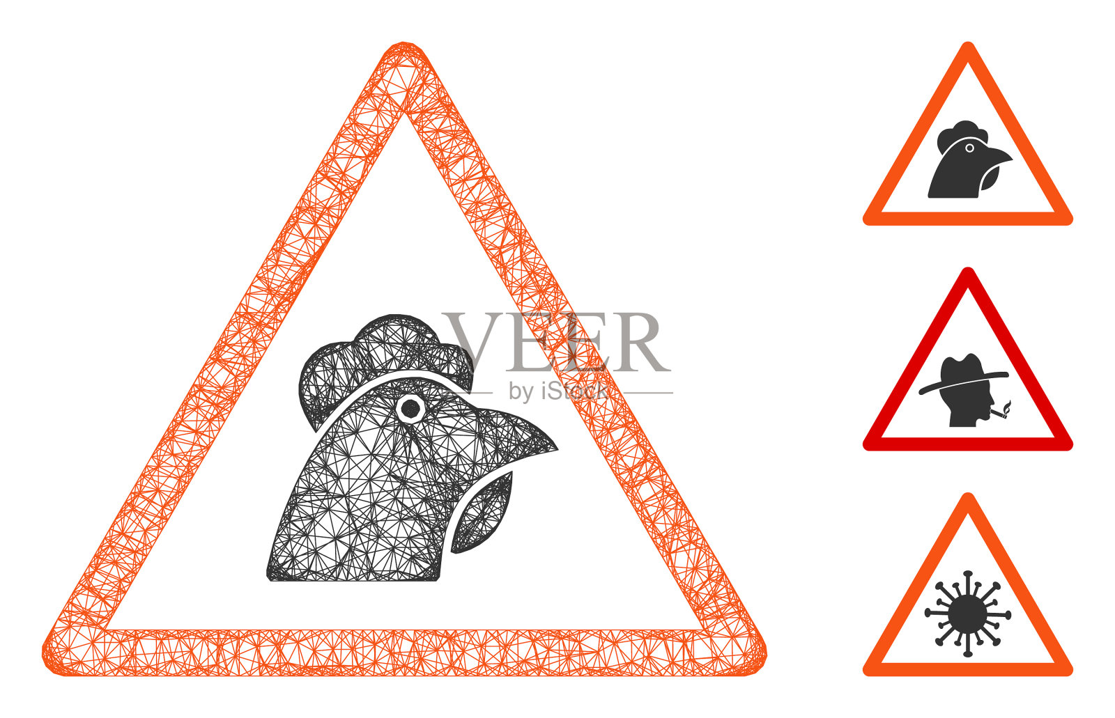 鸡警告多边形网插画图片素材