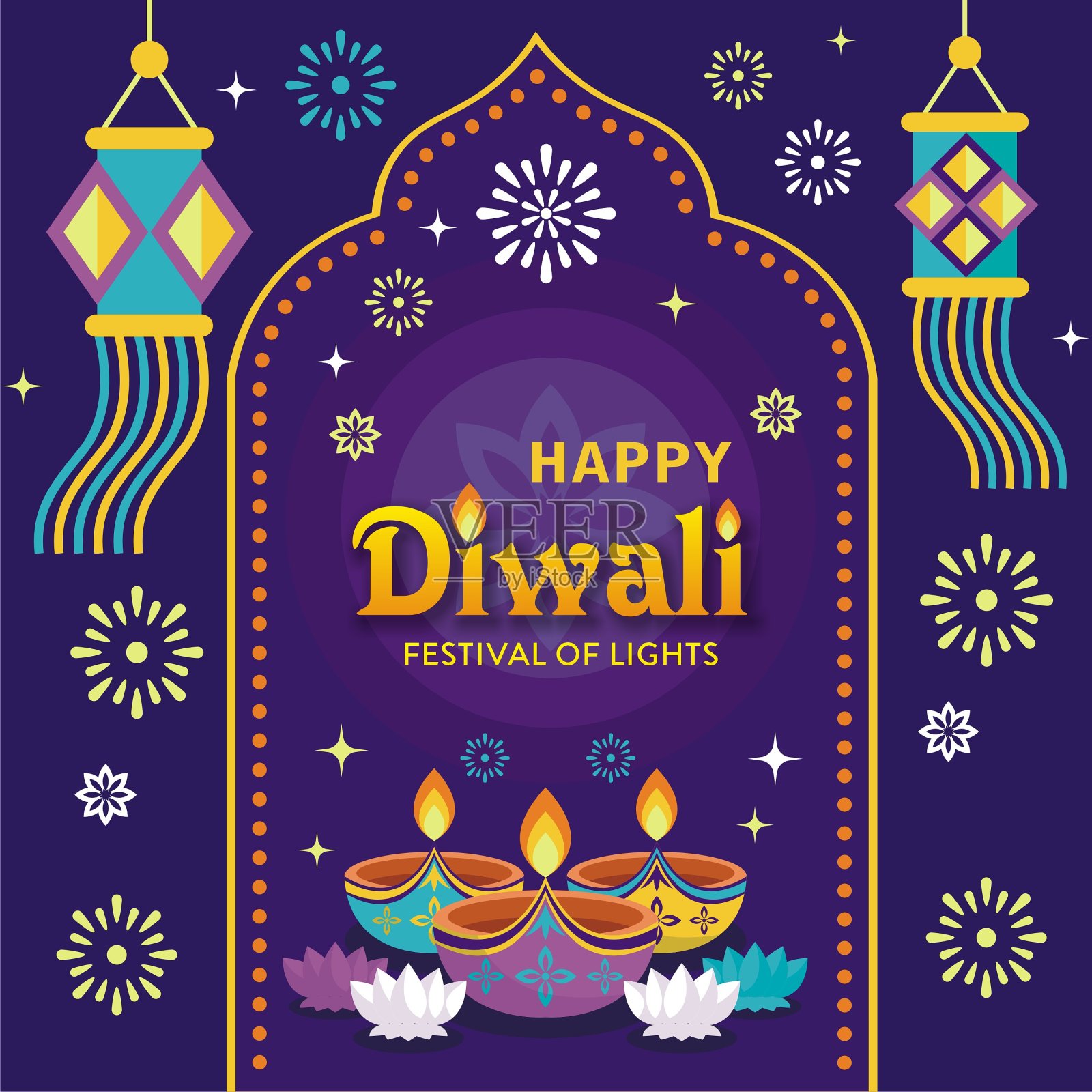 排灯节快乐用油灯，排灯节节日背景用兰格利，排灯节庆祝贺卡设计模板素材