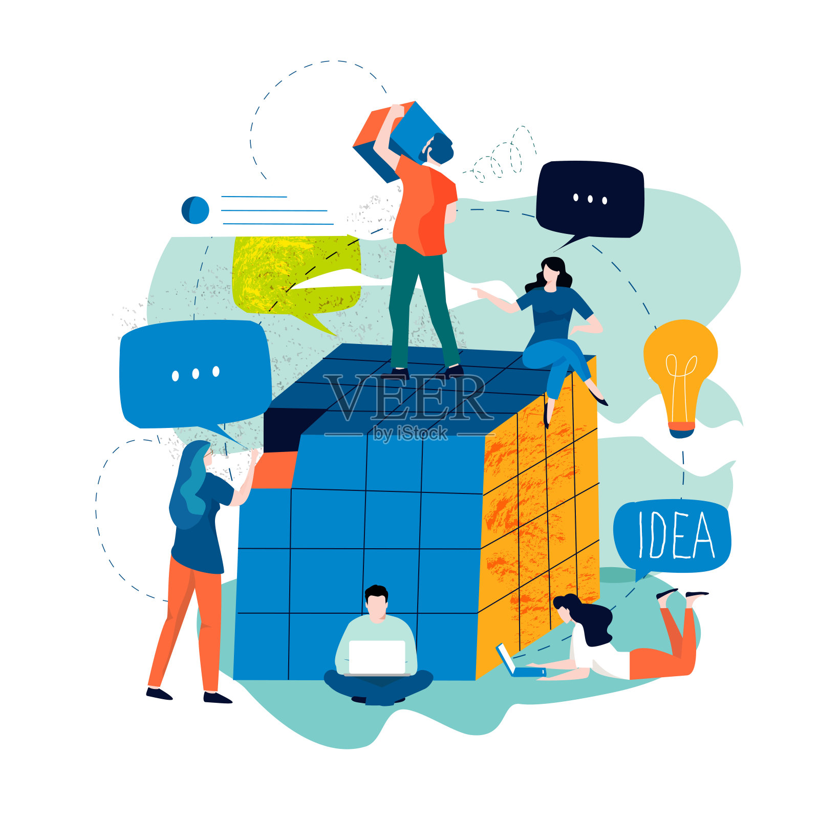 解决问题，创造性的解决方案，创新的商业方法，头脑风暴和独特的想法和技能平面矢量插图设计的移动和网络图形插画图片素材