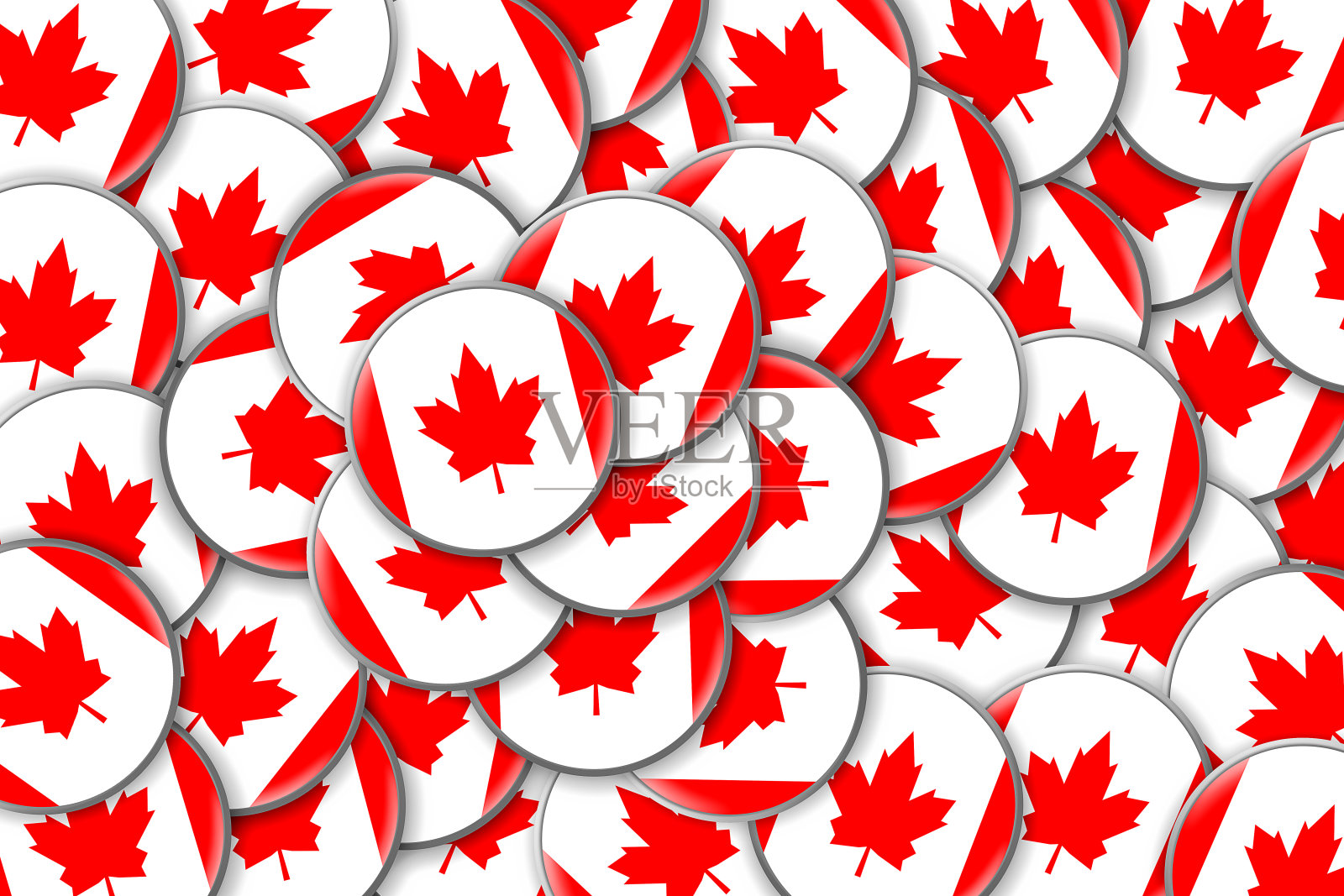 许多圆形徽章上有加拿大国旗。旅行。插画图片素材