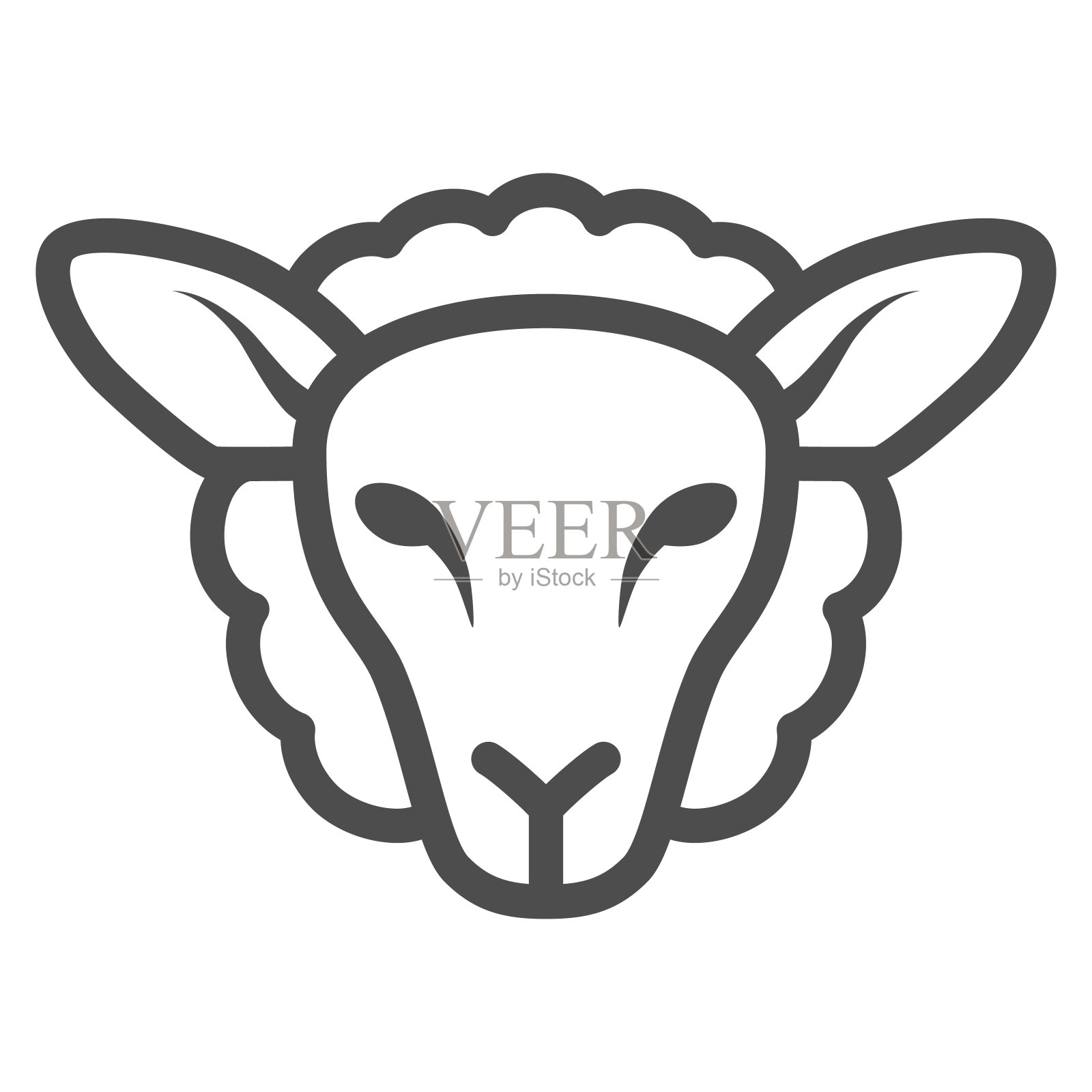 羊头线图标，农场动物概念，羔羊标志在白色的背景，轮廓风格的羊脸图标轮廓移动概念和网页设计。矢量图形。插画图片素材