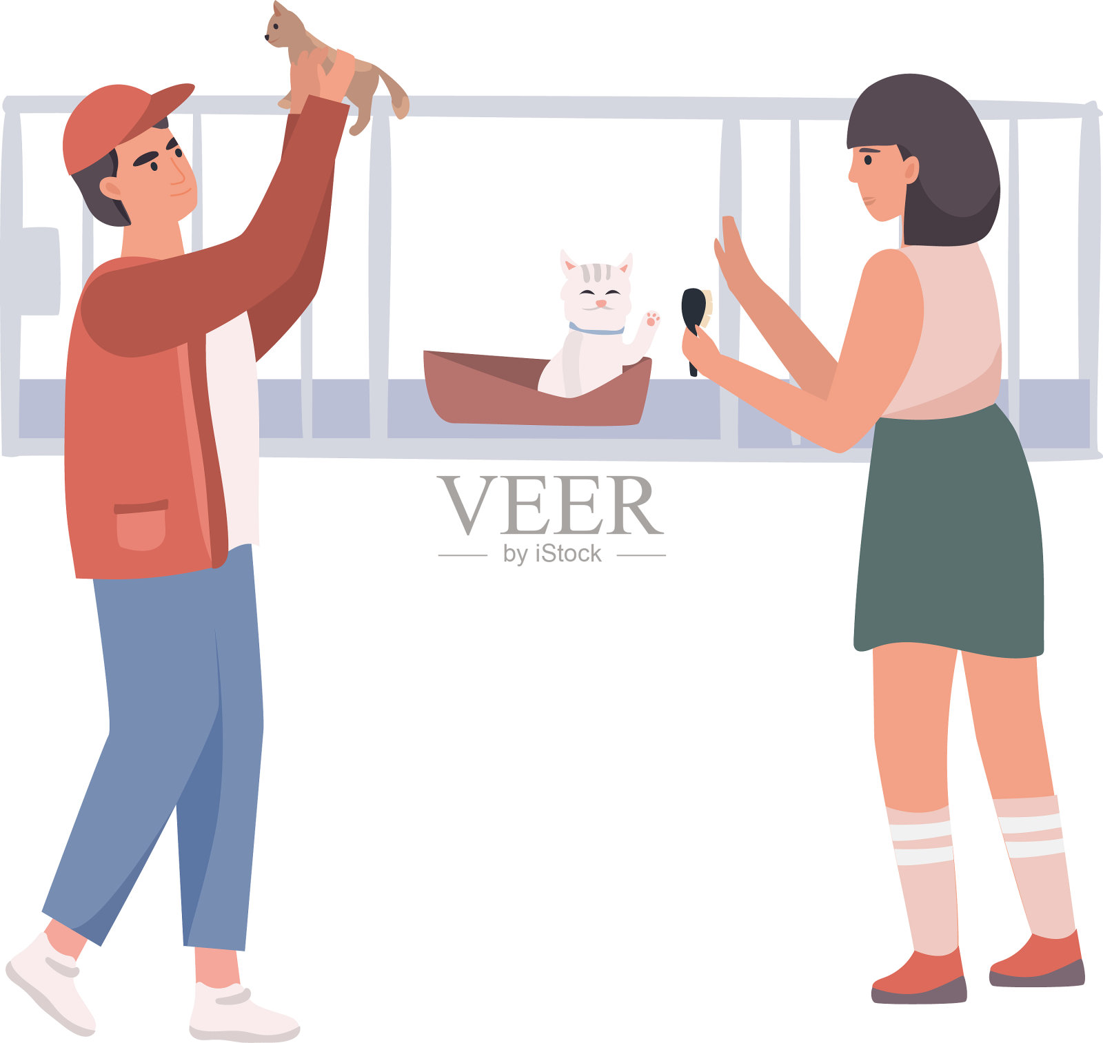 女人给孩子和母亲一个猫的概念设计元素图片
