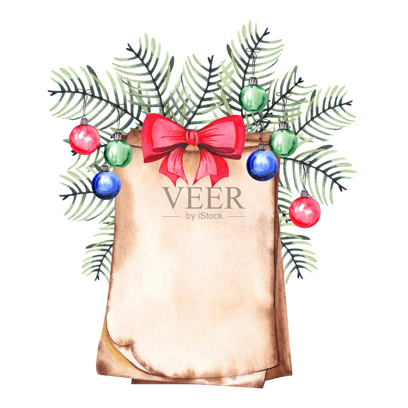 圣诞贺卡与旧空白羊皮纸为您的文本。插画图片素材