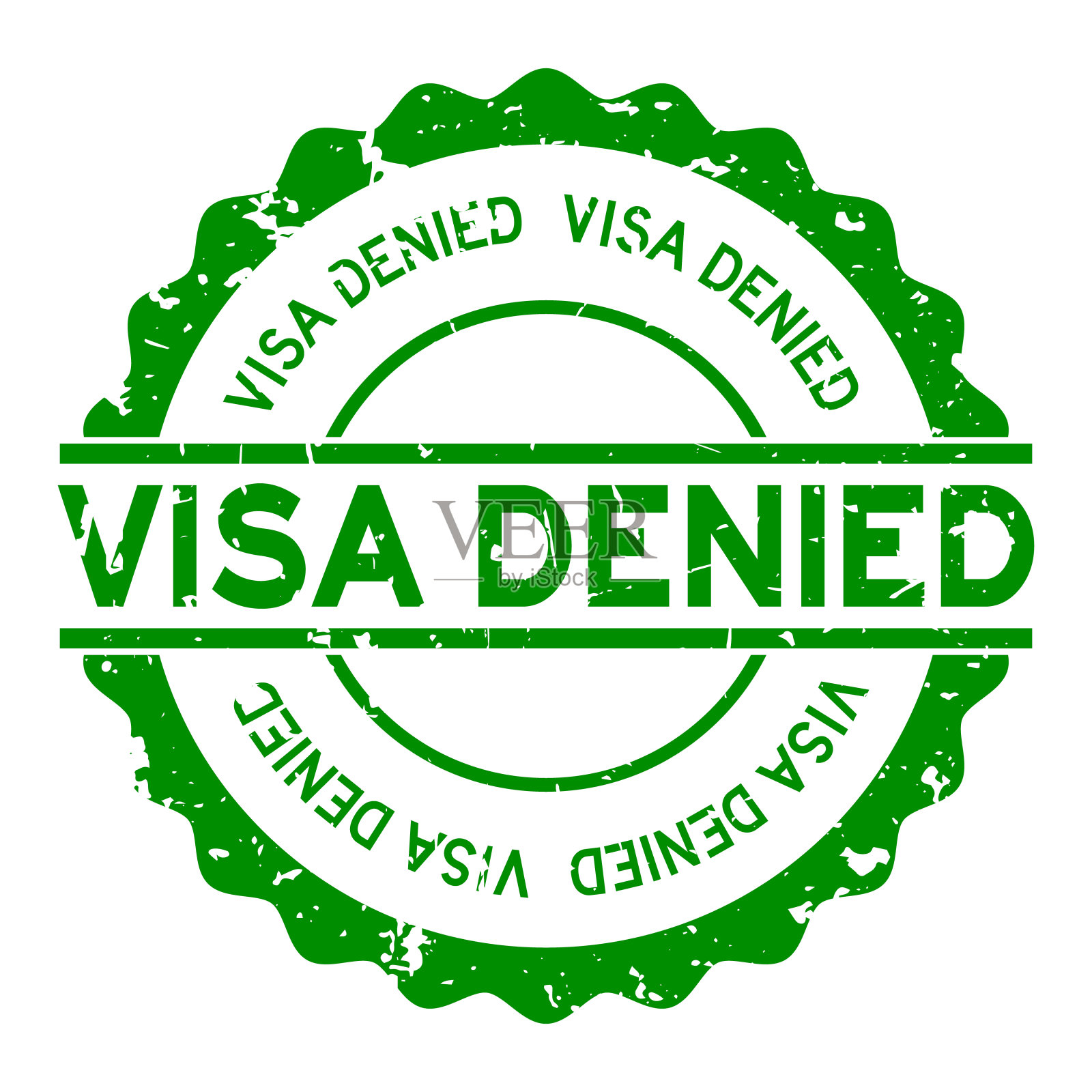 Grunge绿色签证拒绝字圆形橡皮印章印章上的白色背景插画图片素材