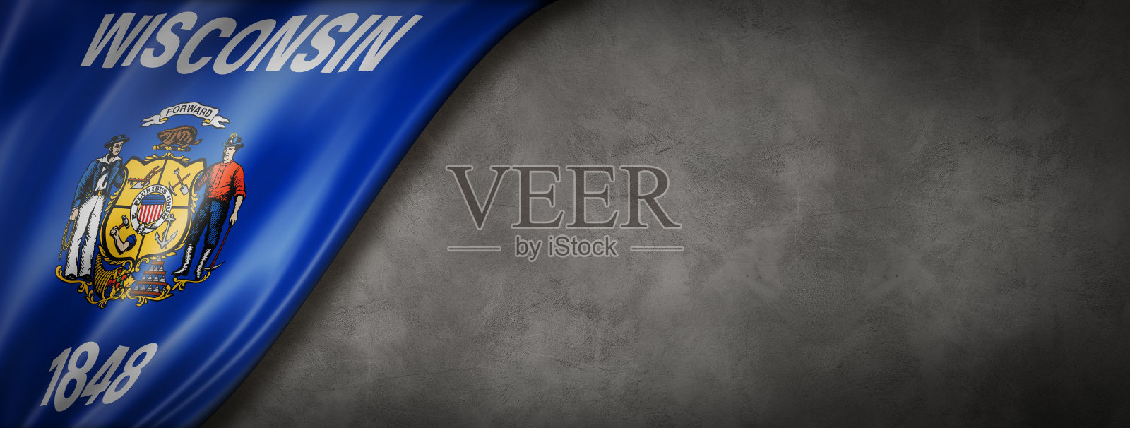 美国威斯康星州旗帜混凝土墙banner照片摄影图片