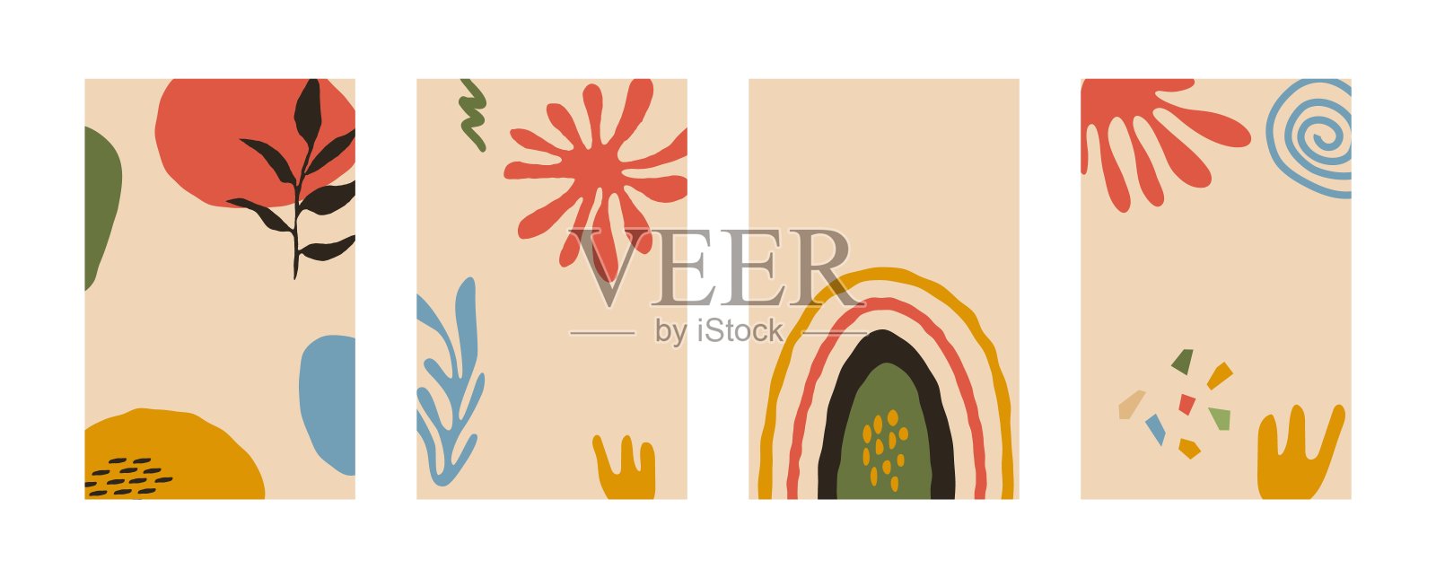 抽象的海报模板。当代涂鸦形状，社交媒体上的时尚几何元素。矢量图解说明插画图片素材