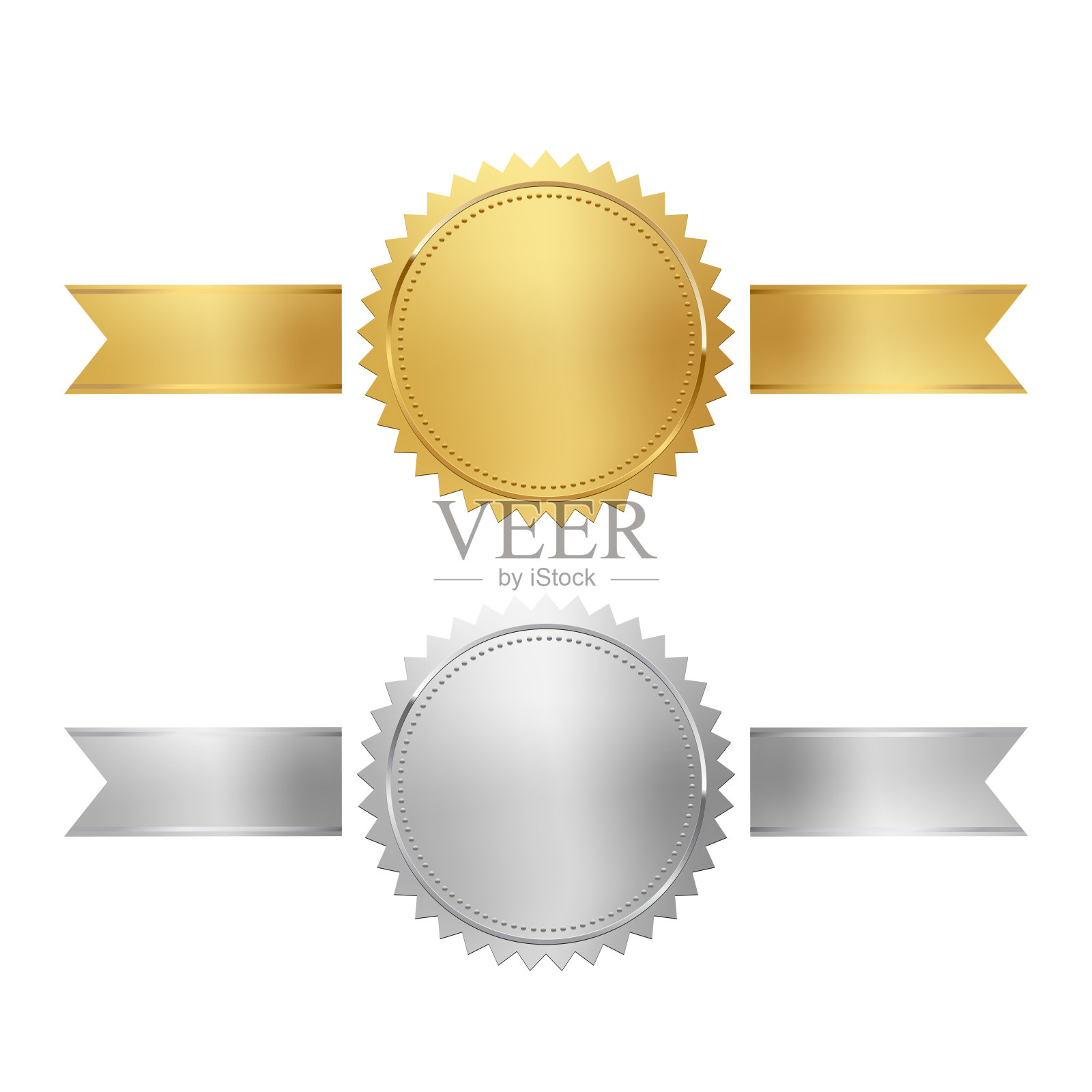 金色及银色邮票，以白色为背景，以横带分隔。豪华chrome海豹。向量的设计元素。插画图片素材