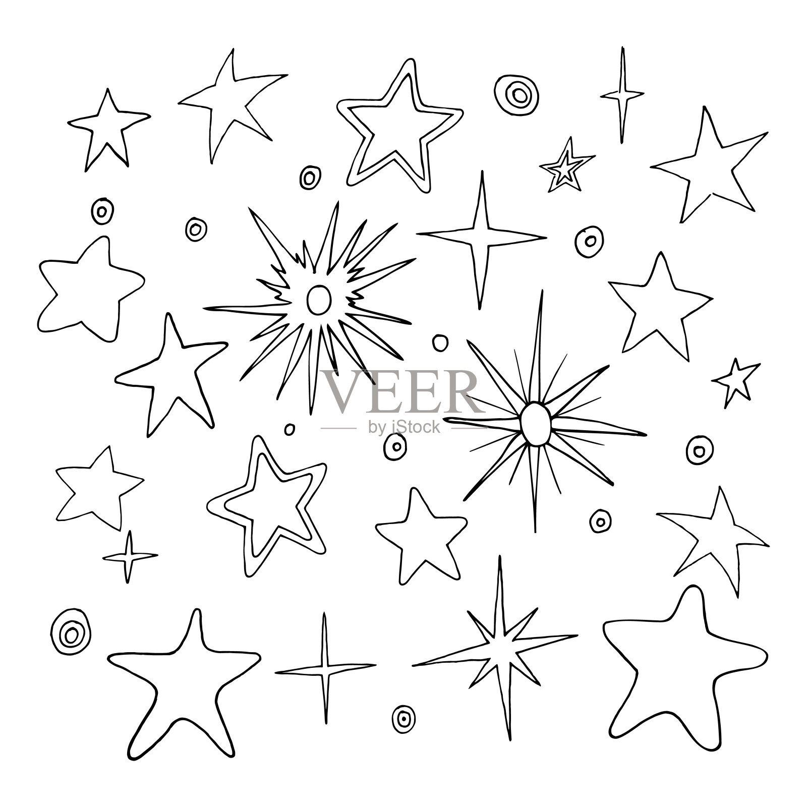 一组线性的星星为您的创造力在白色的背景。矢量插图。插画图片素材