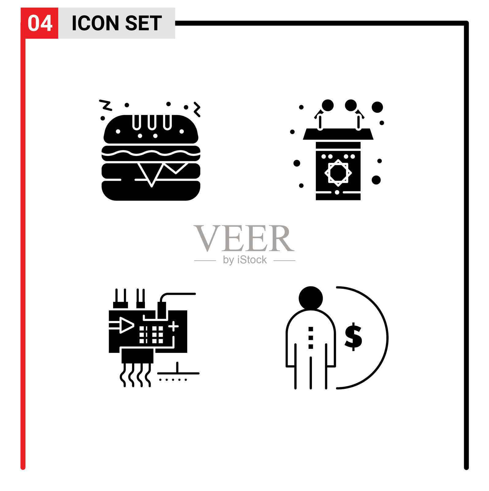 4组现代固体字形快餐套装插画图片素材