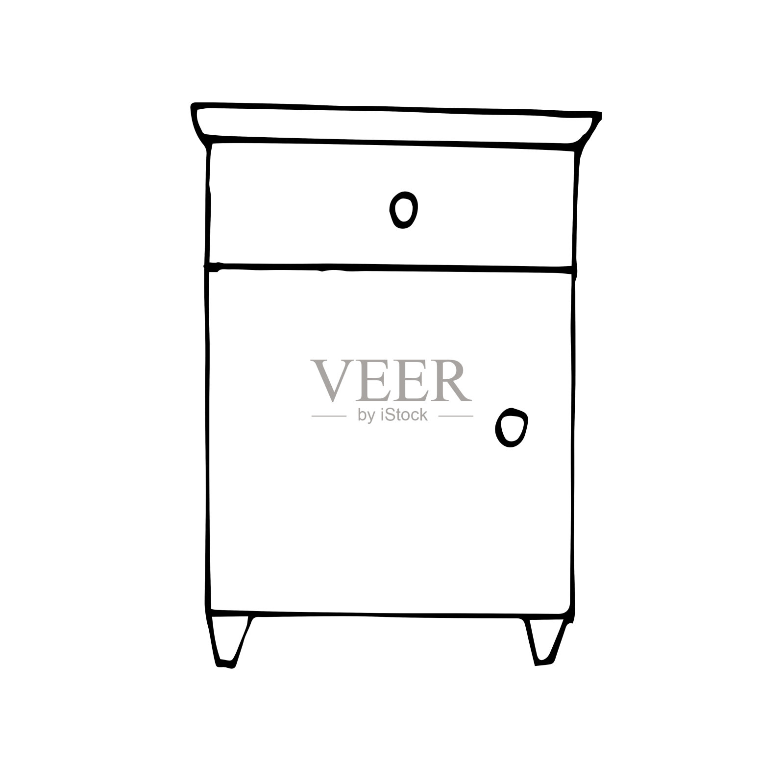 床头柜上有一个抽屉的矢量图.素描阶梯.一个线性模式