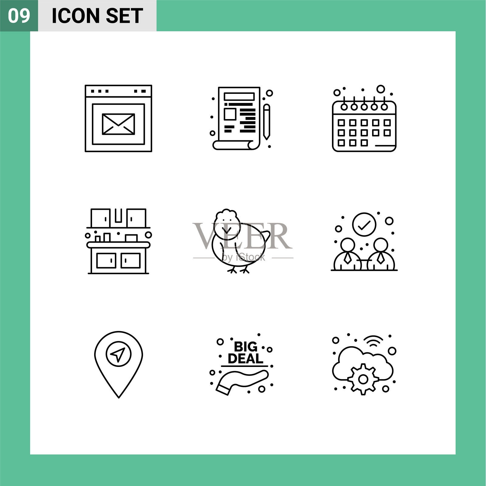 包9个现代轮廓标志和符号插画图片素材