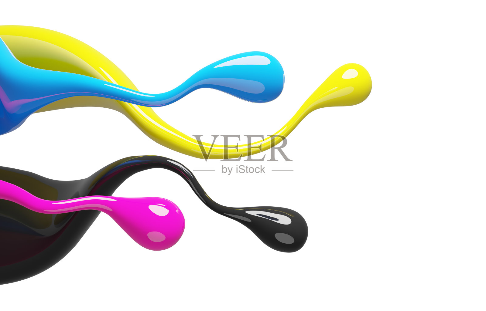 CMYK彩色飞溅隔离在白色背景3d渲染照片摄影图片