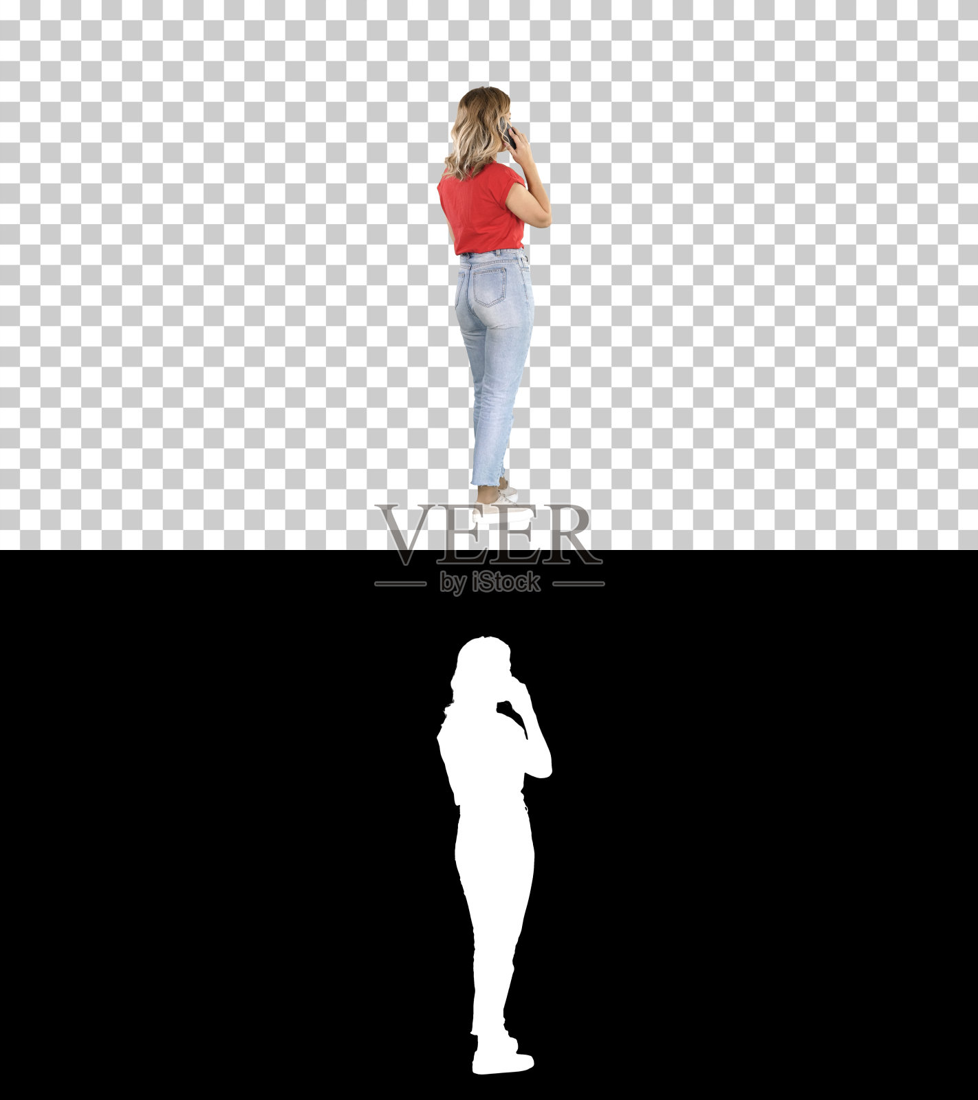 在阿尔法频道，女便装来电照片摄影图片