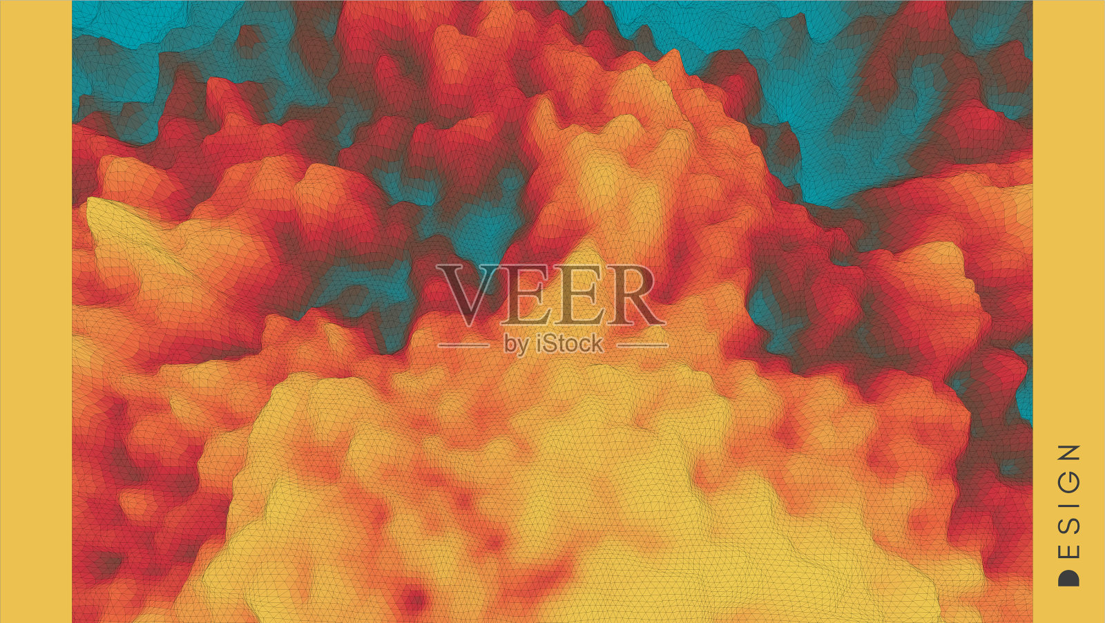 火和烟马赛克3d透视网格插画图片素材