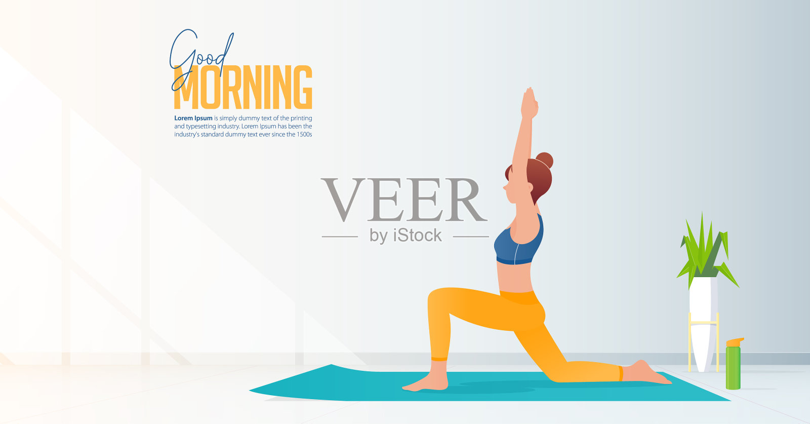 坐在家里或房间里做瑜伽的女人插画图片素材