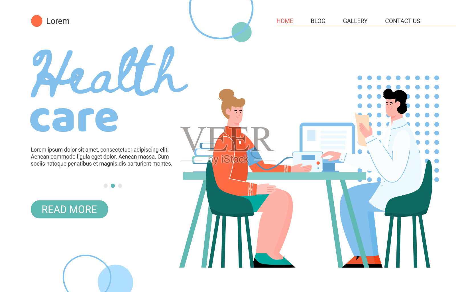 医疗保健援助网站模板平面矢量插图。插画图片素材